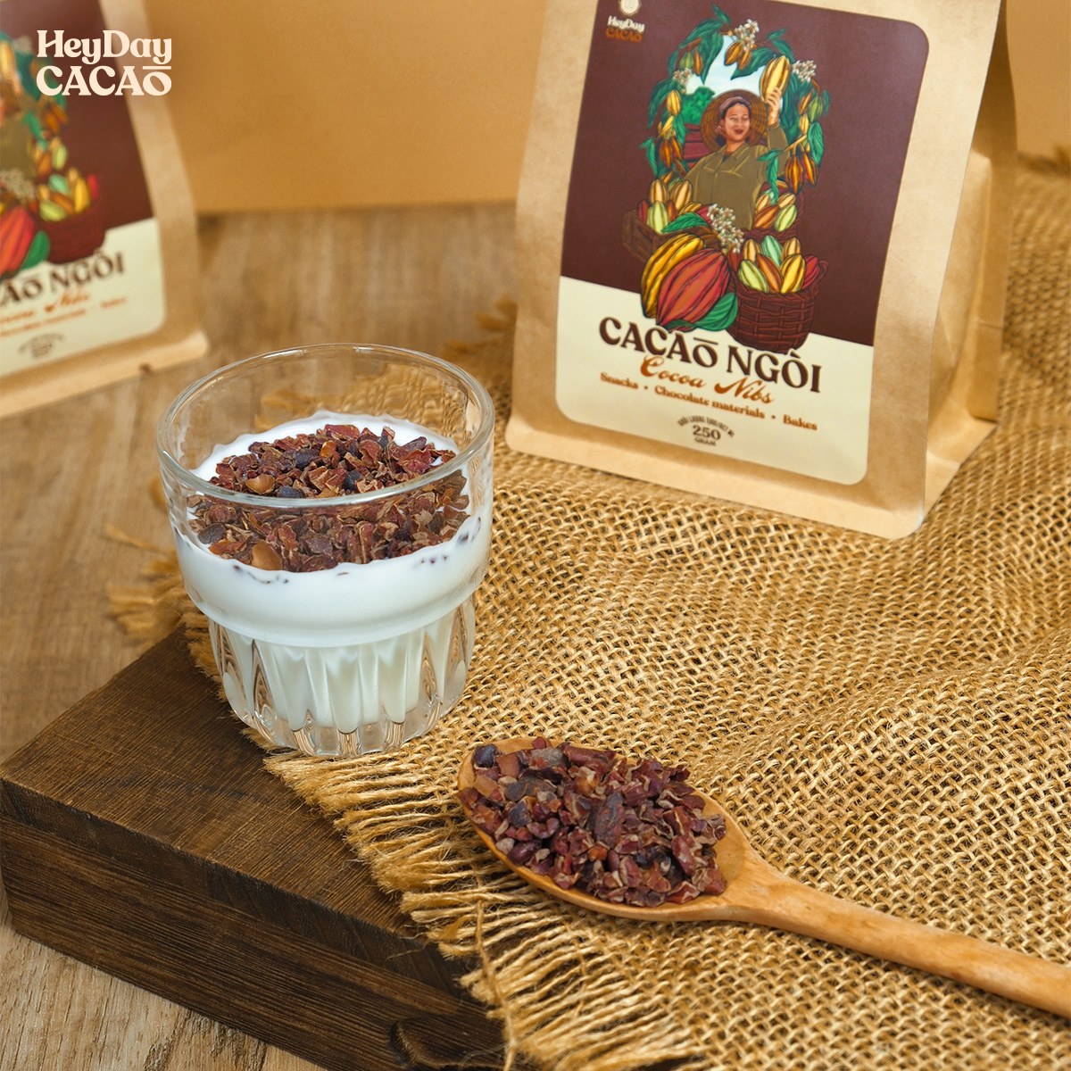 Mô tả Túi 80g/250g Cacao ngòi được rang tự nhiên HEYDAY CACAO - 2