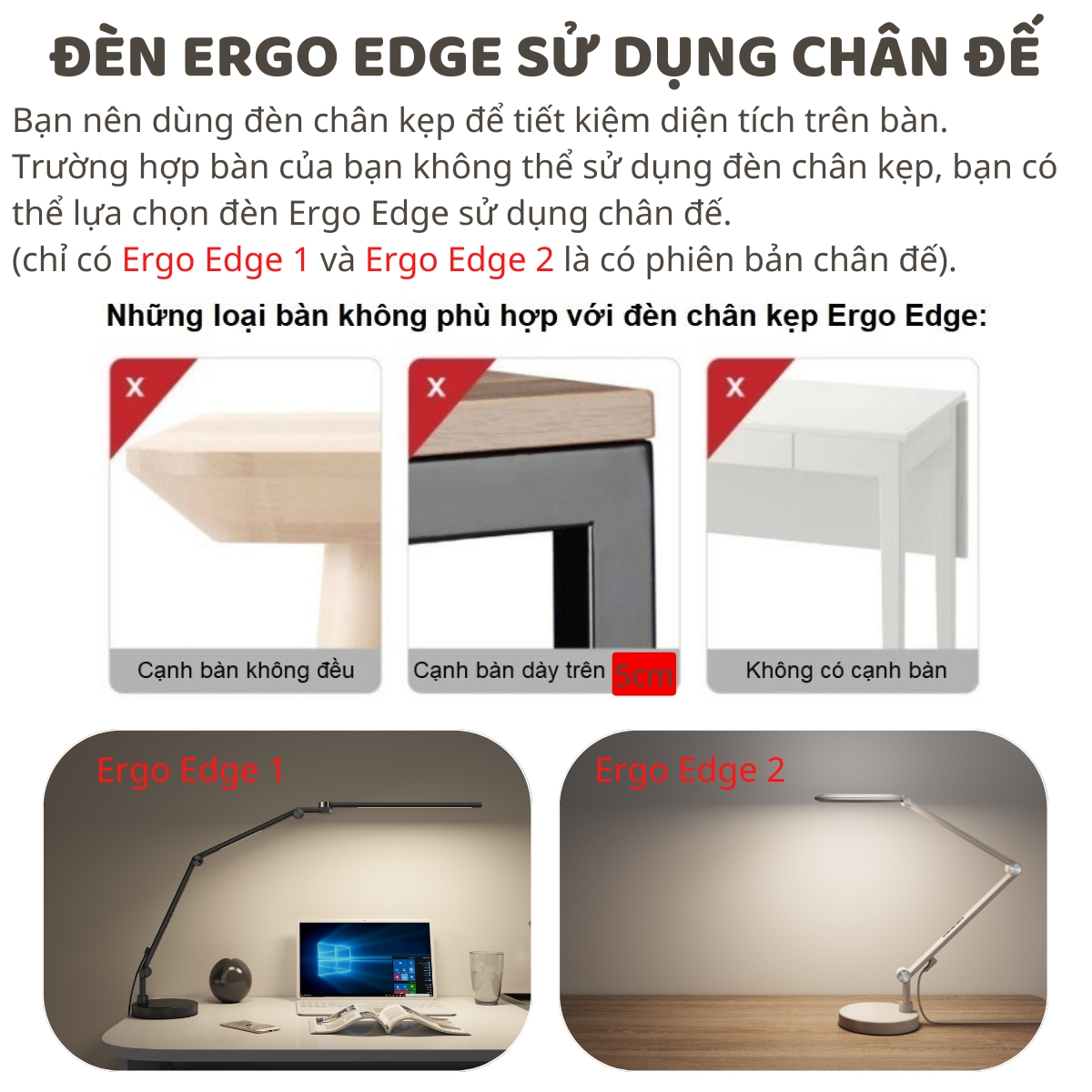 Mô tả Đèn bàn học Led bảo vệ mắt Ergo Edge DandiHome chống cận để học tập, làm việc, có thể kéo dài, gấp gọn - 4 chế độ sáng - 7