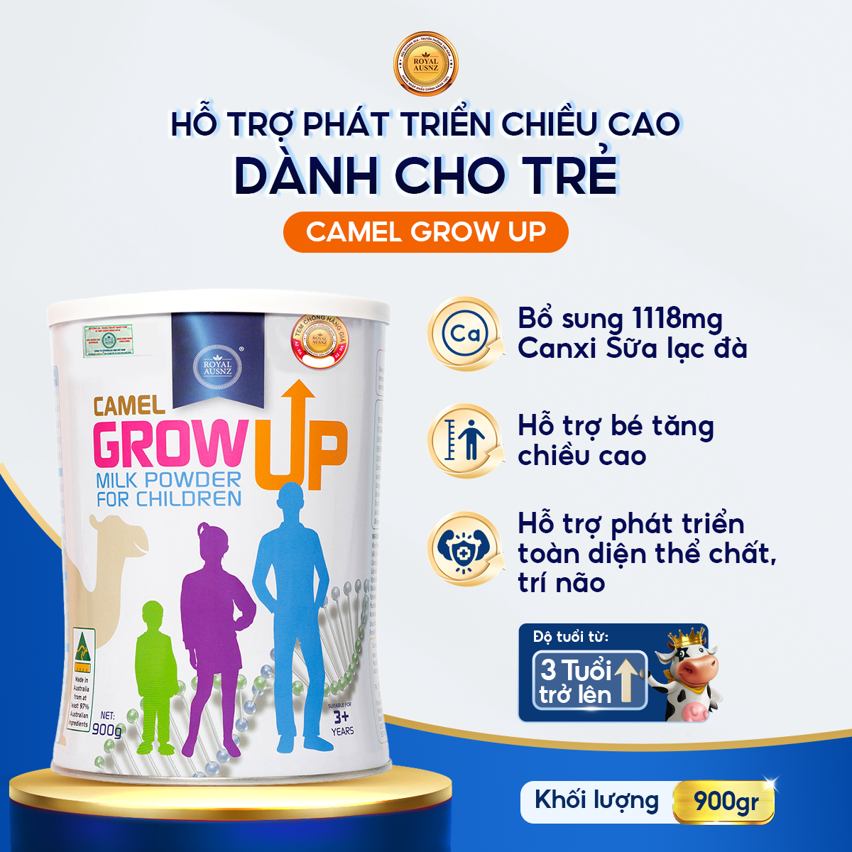 Mô tả Combo 2 Hộp Sữa Lạc Đà Camel Grow Up Milk Powder ROYAL AUSNZ Hỗ Trợ Tăng Chiều Cao Cho Bé Từ 3 Tuổi 900g/hộp - 1