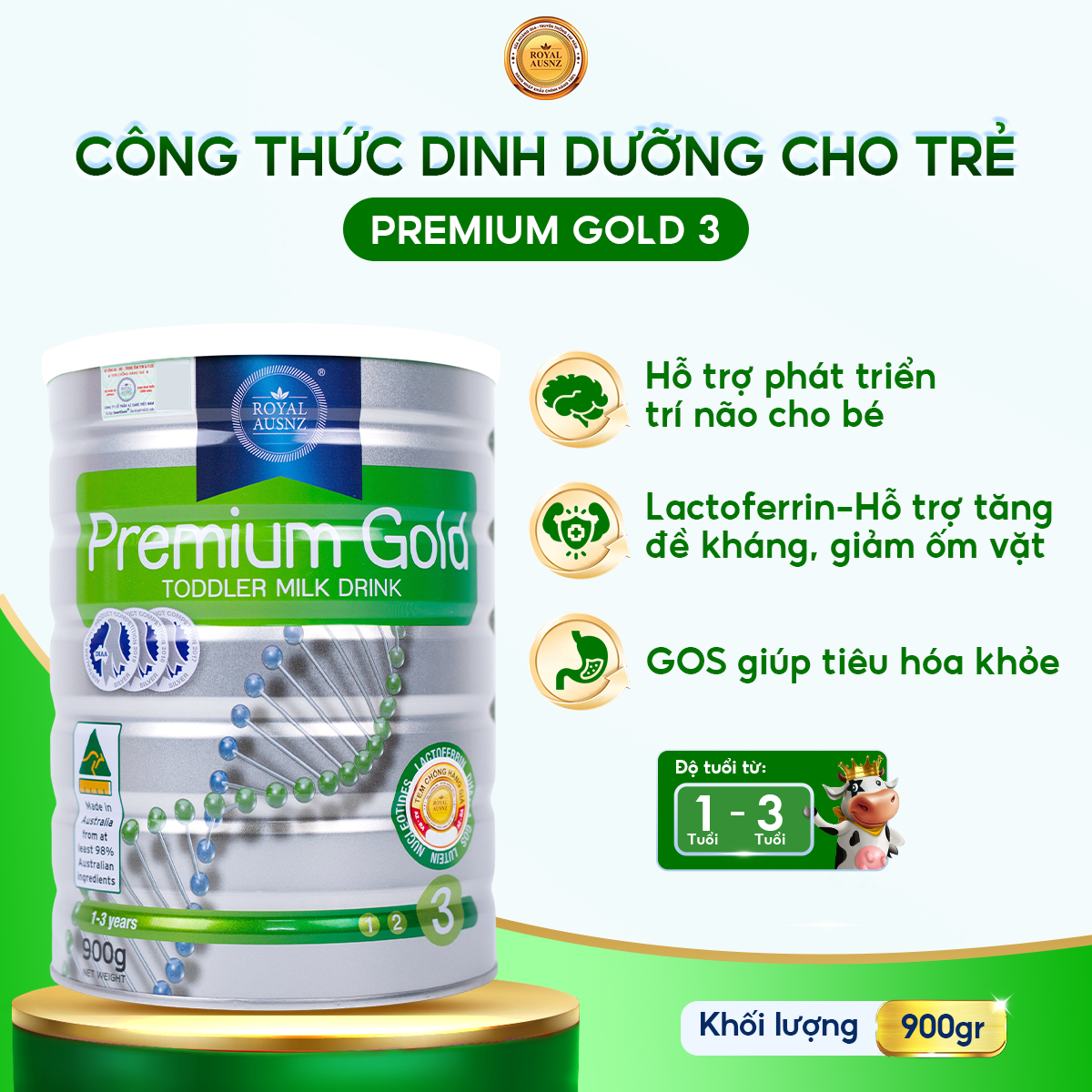 Mô tả Combo 2 Sữa Hoàng Gia Úc ROYAL AUSNZ Premium Gold 3 Hộp 900g - 1