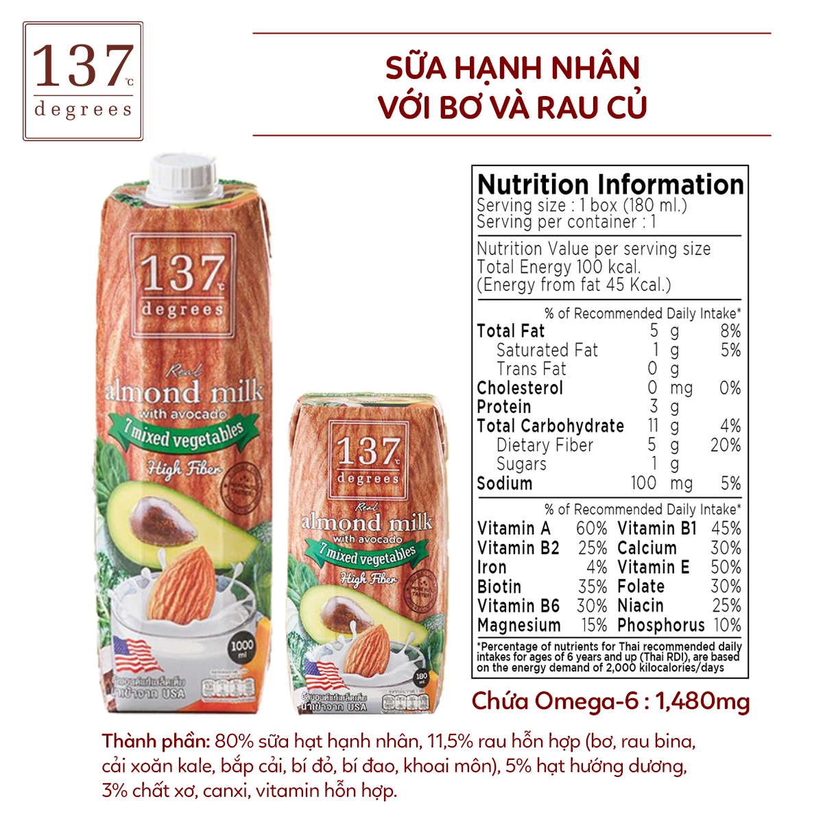 Mô tả Sữa Hạt Hạnh Nhân Bơ Và Rau Củ Nguyên Chất 137 DEGREES Ngọt Từ Mật Hoa Dừa (Không Đường) - 3