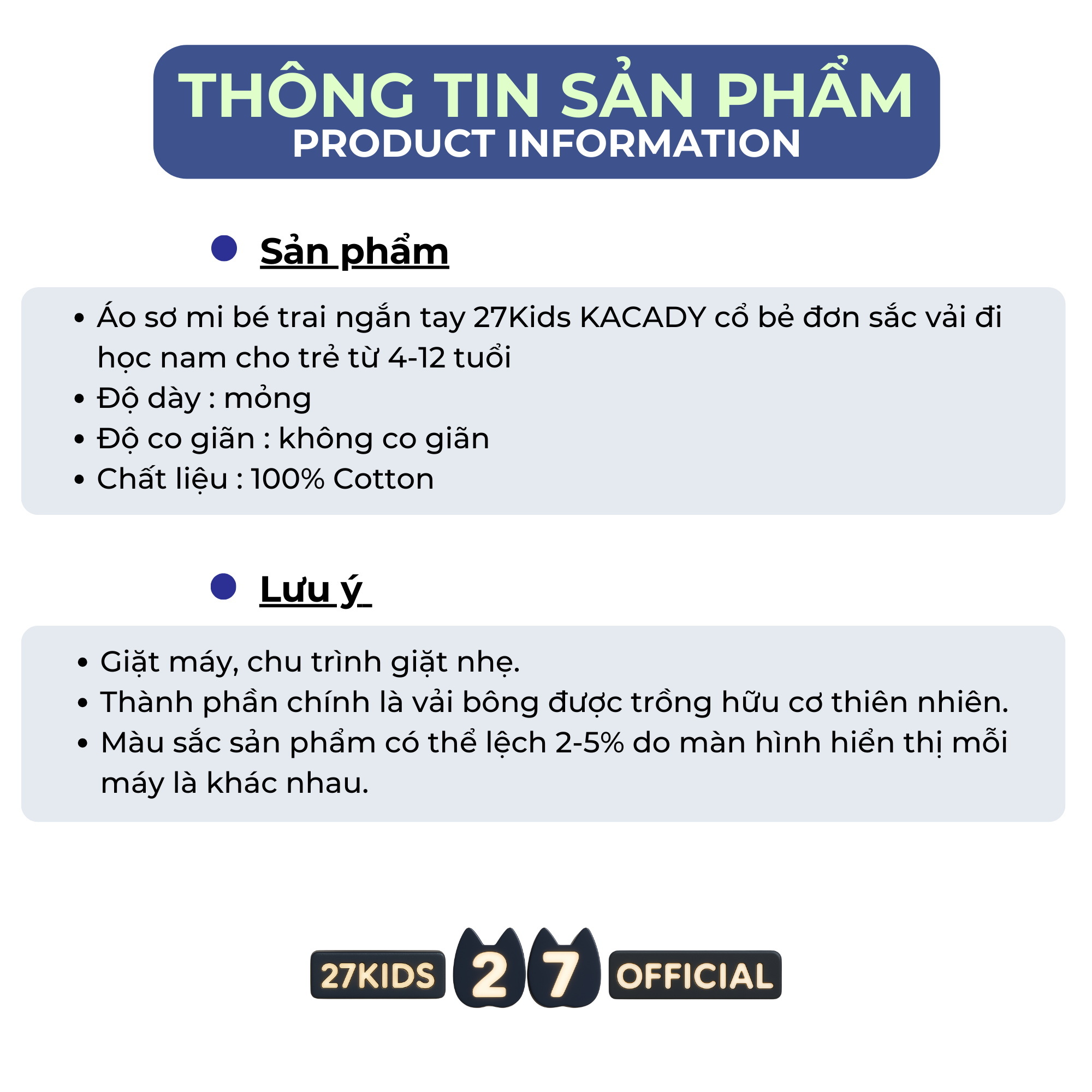 Áo sơ mi bé trai 27Kids KACADY phong cách