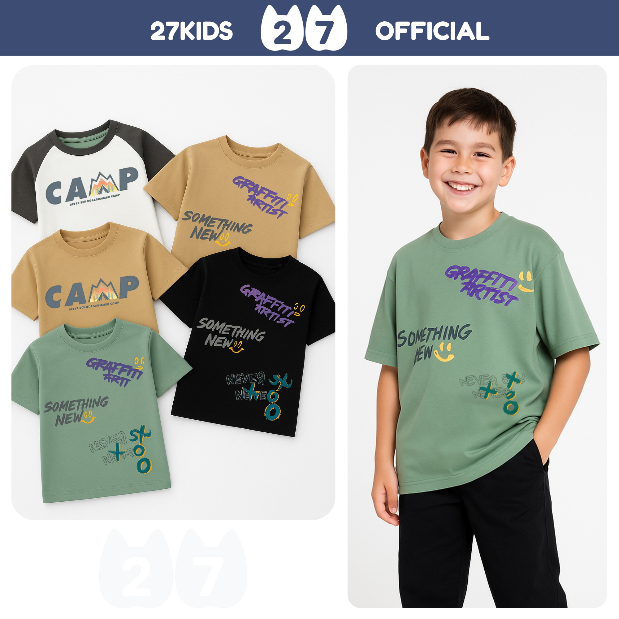 Mô tả Áo thun bé trai size đại phong cách ngắn tay 27Kids AKL vải cotton 180g cho trẻ từ 4-14  tuổi BSTS1 - 5