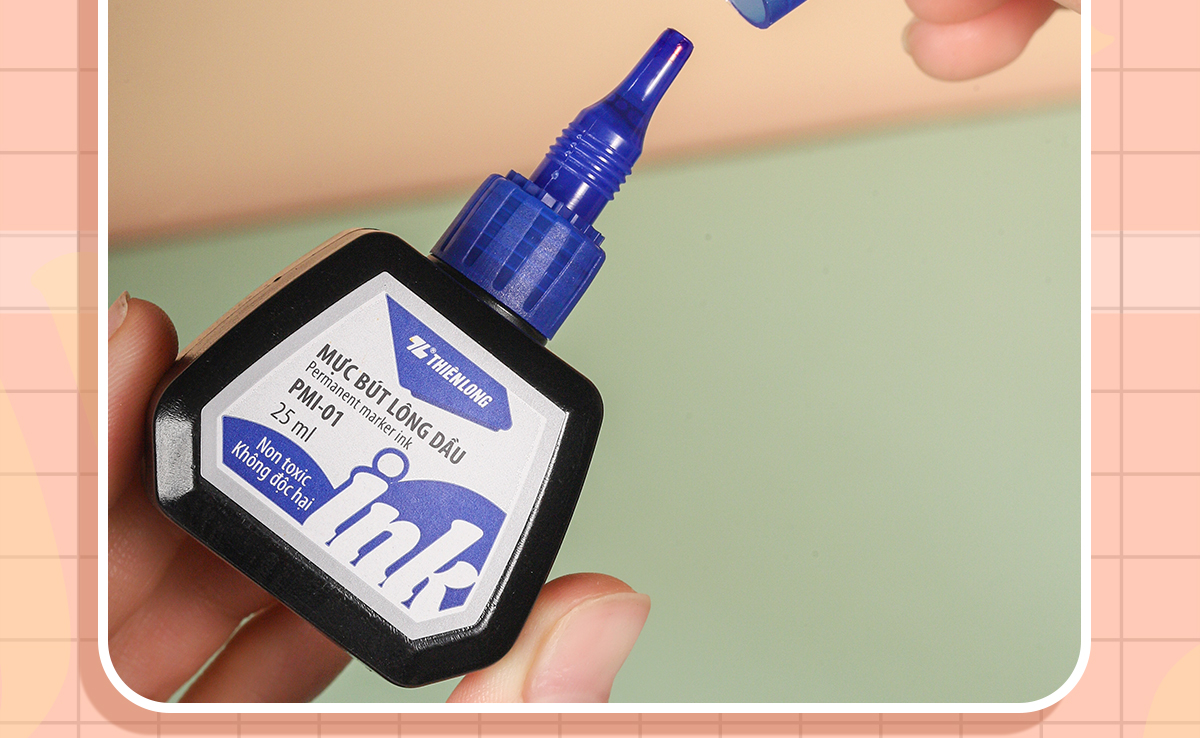 Mô tả Mực bút lông dầu Thiên Long PMI-01 gồm 3 màu mực: Xanh/ Đỏ/ Đen, bám dính tốt, không độc hại theo tiêu chuẩn Châu Âu - 8