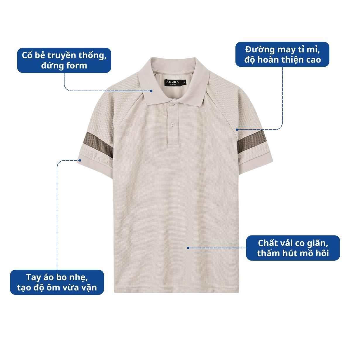 Mô tả Áo Polo Nam AKUBA Chất Vải Cotton Dày Dặn, Tay Ngắn Phối Sọc Ngang, Form Slimfit | 01HE1248 - 1