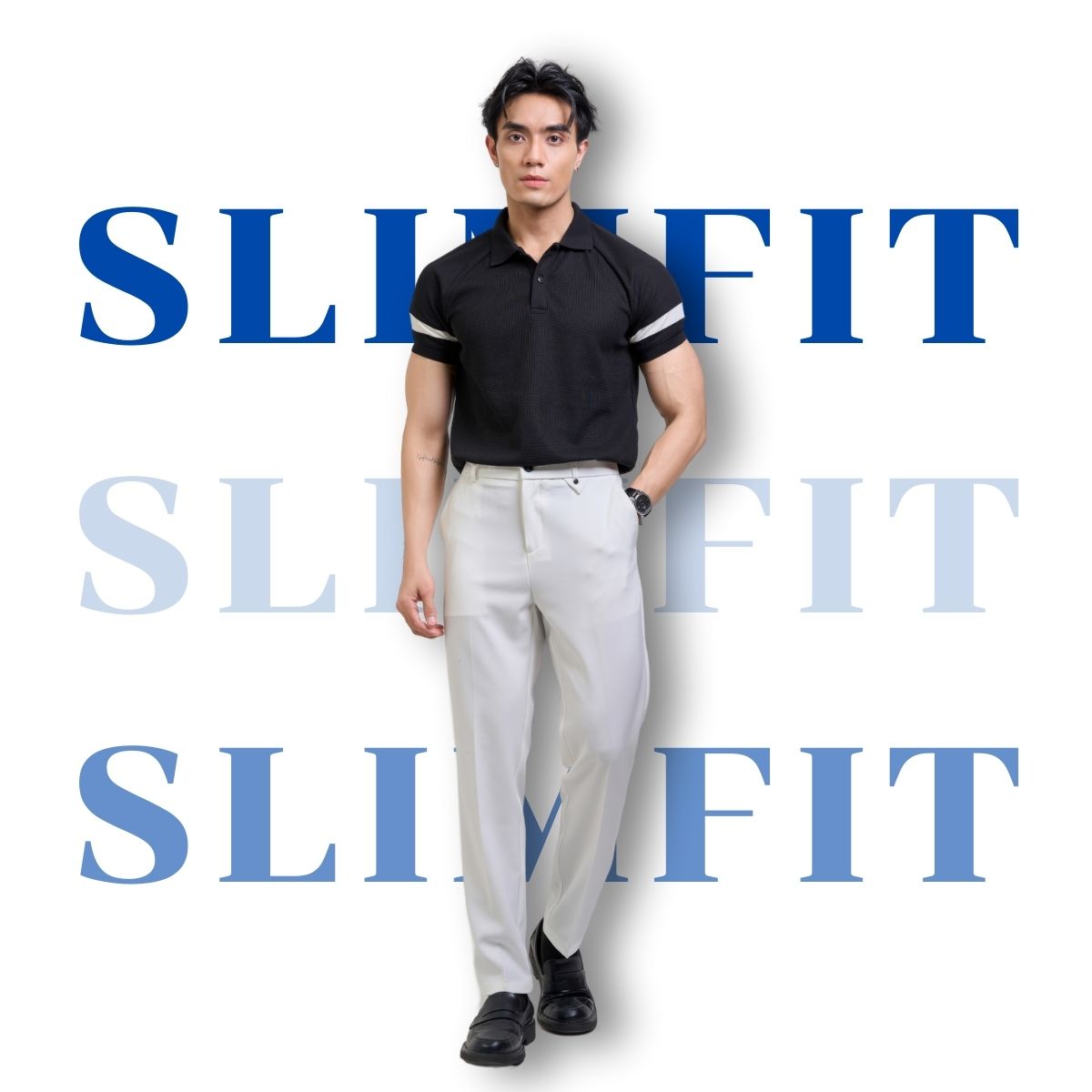 Mô tả Áo Polo Nam AKUBA Chất Vải Cotton Dày Dặn, Tay Ngắn Phối Sọc Ngang, Form Slimfit | 01HE1248 - 3