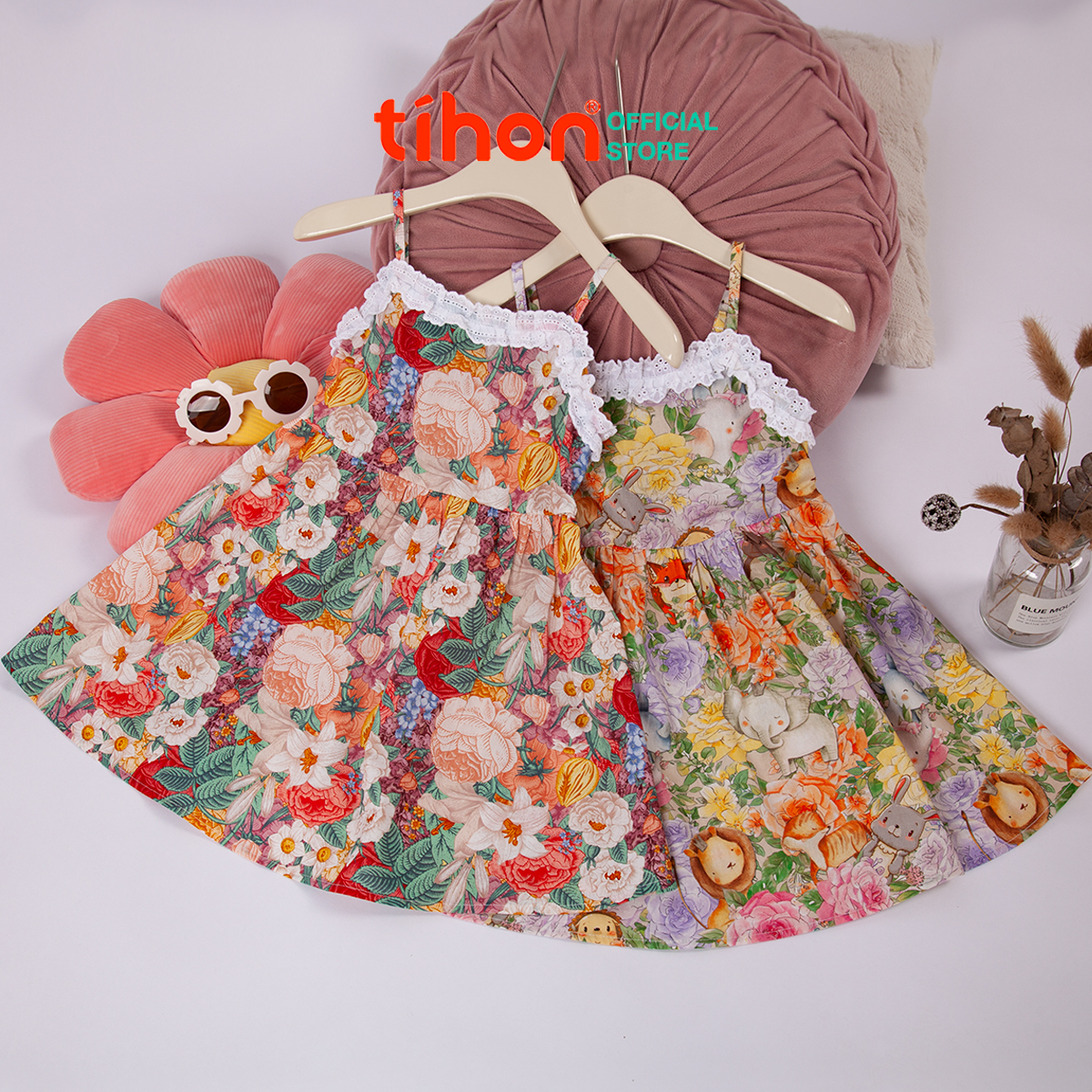 Mô tả Váy tiểu thư cho bé gái TIHON chất liệu thô thoáng mát họa tiết siêu xinh phối ren cho bé VT0786083 - 4