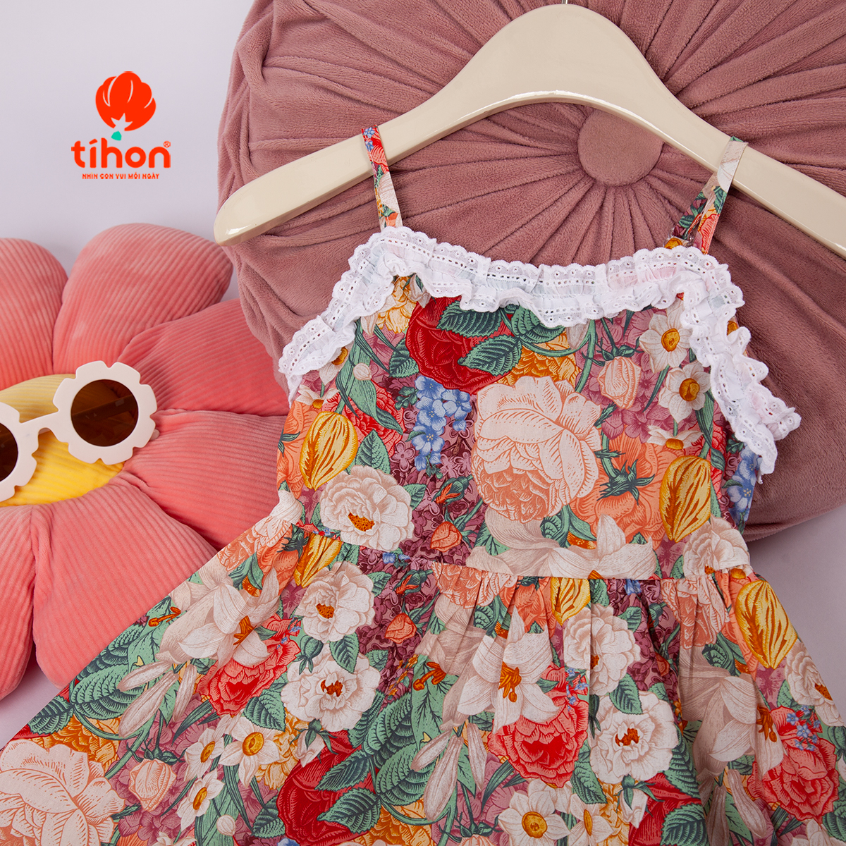 Váy bé gái phối ren TIHON VT0786083