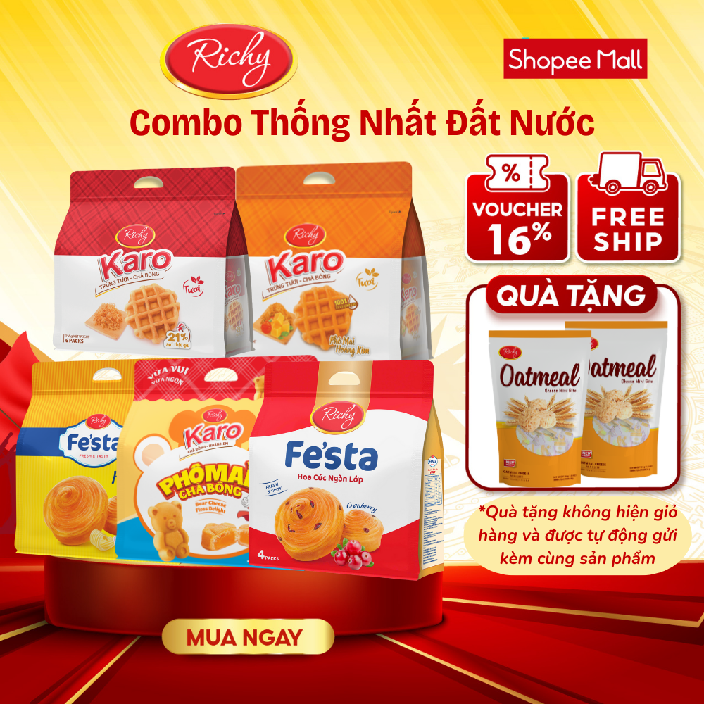 Mô tả Combo Thống Nhất Đất Nước 5 Bánh Tươi Karo Richy Tặng 2 Yến Mạch Phô Mai Mini 35g - 1