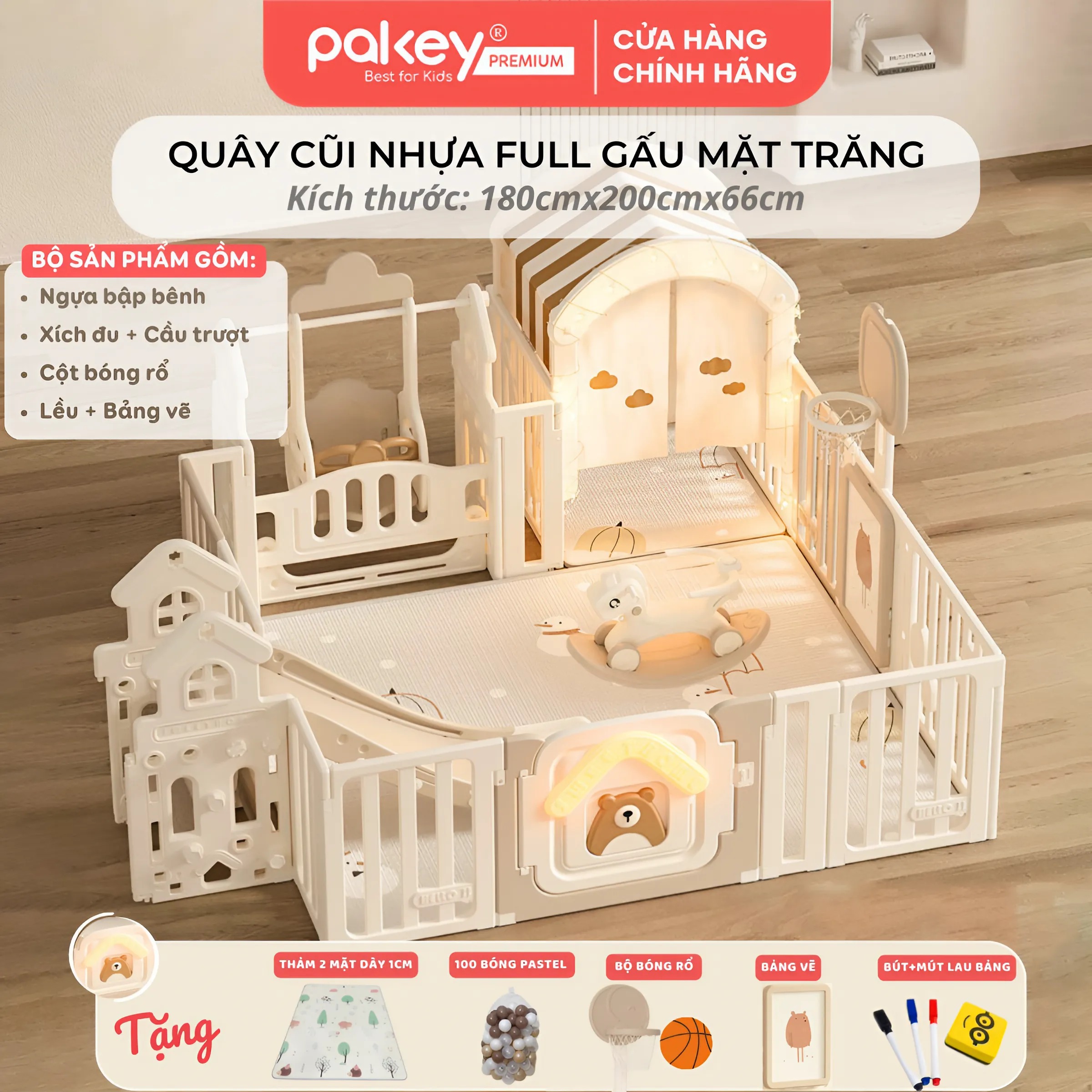 Mô tả Quây Cũi Nhựa Full PAKEY Gấu Mặt Trăng Tích Hợp Nhiều Trò Chơi Cho Bé, Chiều Cao Vượt Trội 65cm - Bảo Hành Trọn Đời - 2