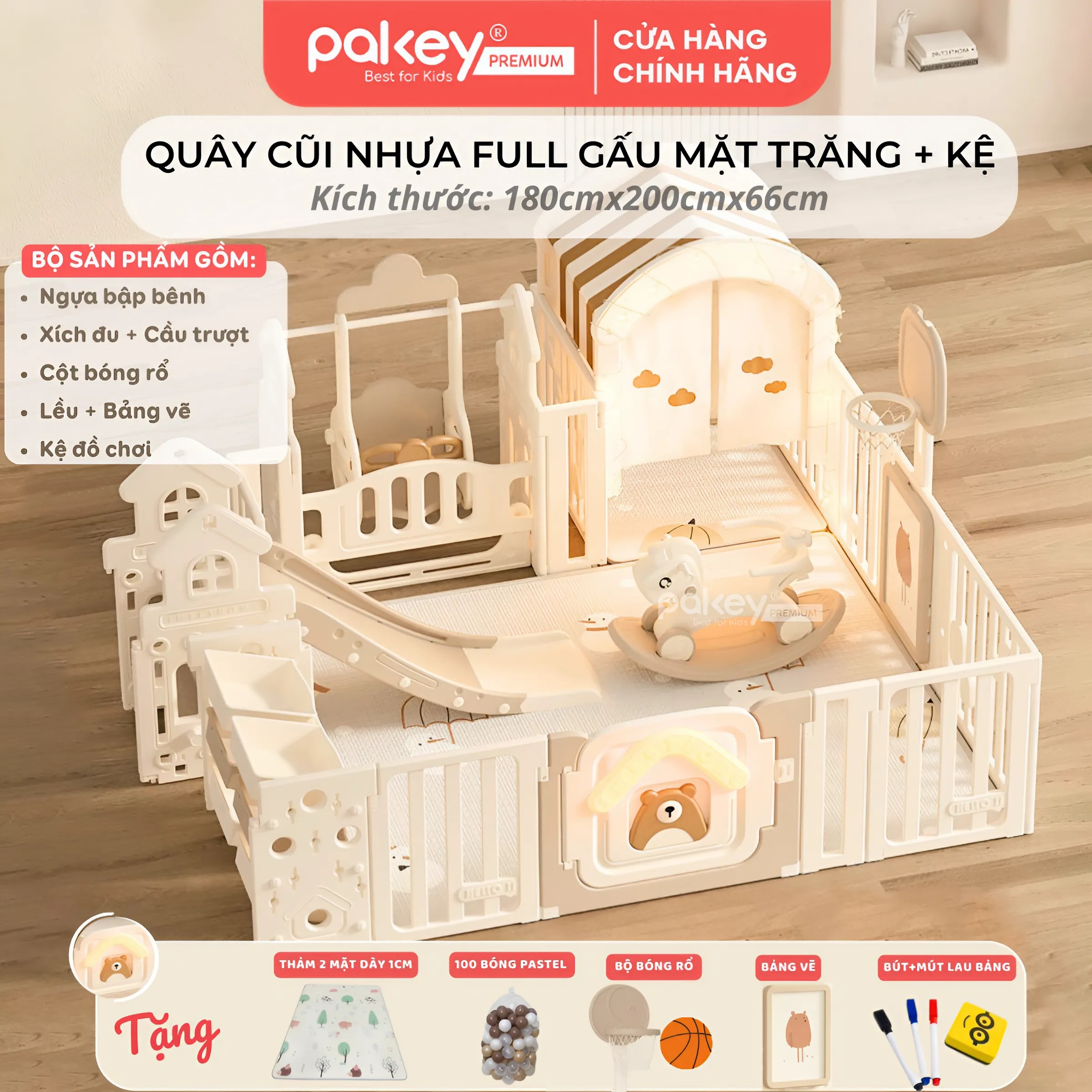 Mô tả Quây Cũi Nhựa Full PAKEY Gấu Mặt Trăng Tích Hợp Nhiều Trò Chơi Cho Bé, Chiều Cao Vượt Trội 65cm - Bảo Hành Trọn Đời - 3