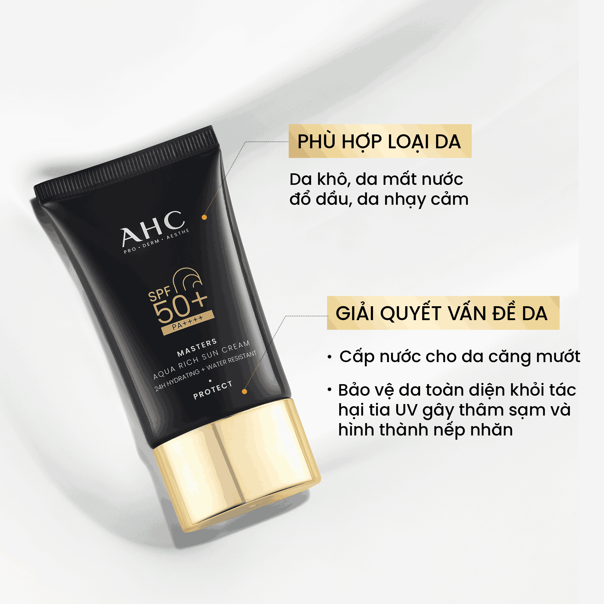 Mô tả [MUA 1 TẶNG 1] Kem chống nắng AHC phổ rộng 400nm căng mướt da chuẩn Hàn Masters Aqua Rich Sun Cream 30ml - 2