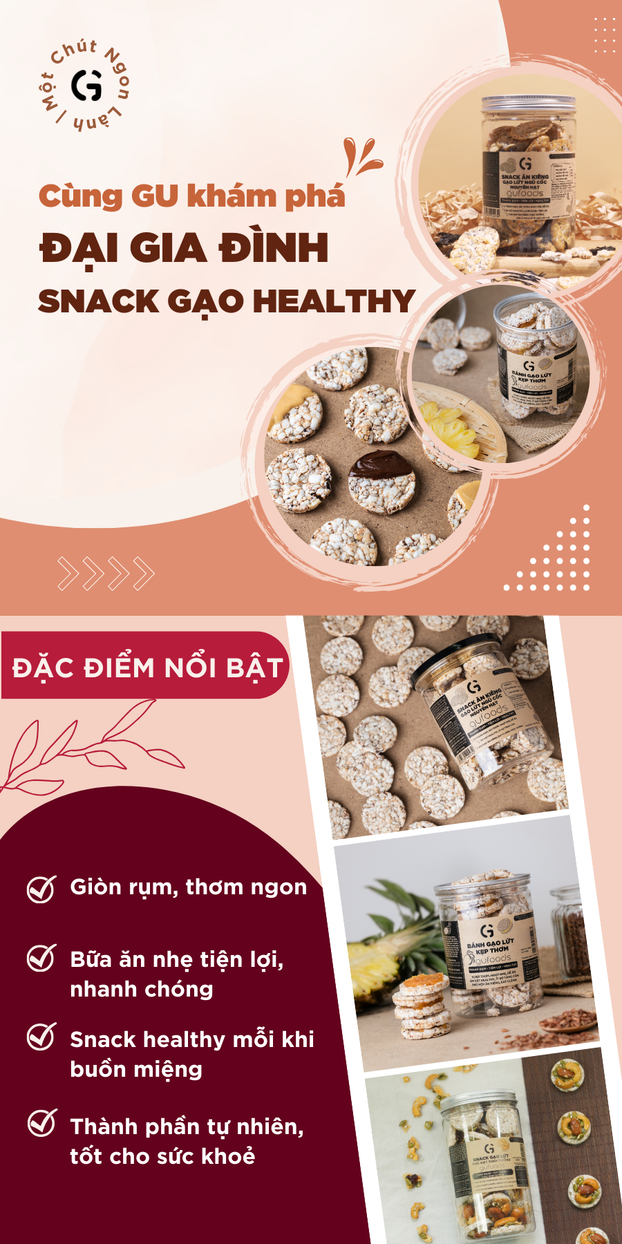 Mô tả Snack ăn kiêng gạo lứt ngũ cốc nguyên hạt GUfoods - Thanh đạm, Tiện lợi, Phù hợp Eat clean (80g/100g/200g) - 1