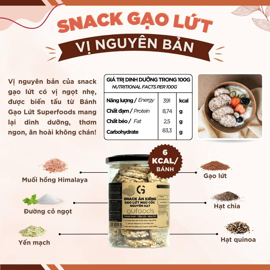 Mô tả Snack ăn kiêng gạo lứt ngũ cốc nguyên hạt GUfoods - Thanh đạm, Tiện lợi, Phù hợp Eat clean (80g/100g/200g) - 2