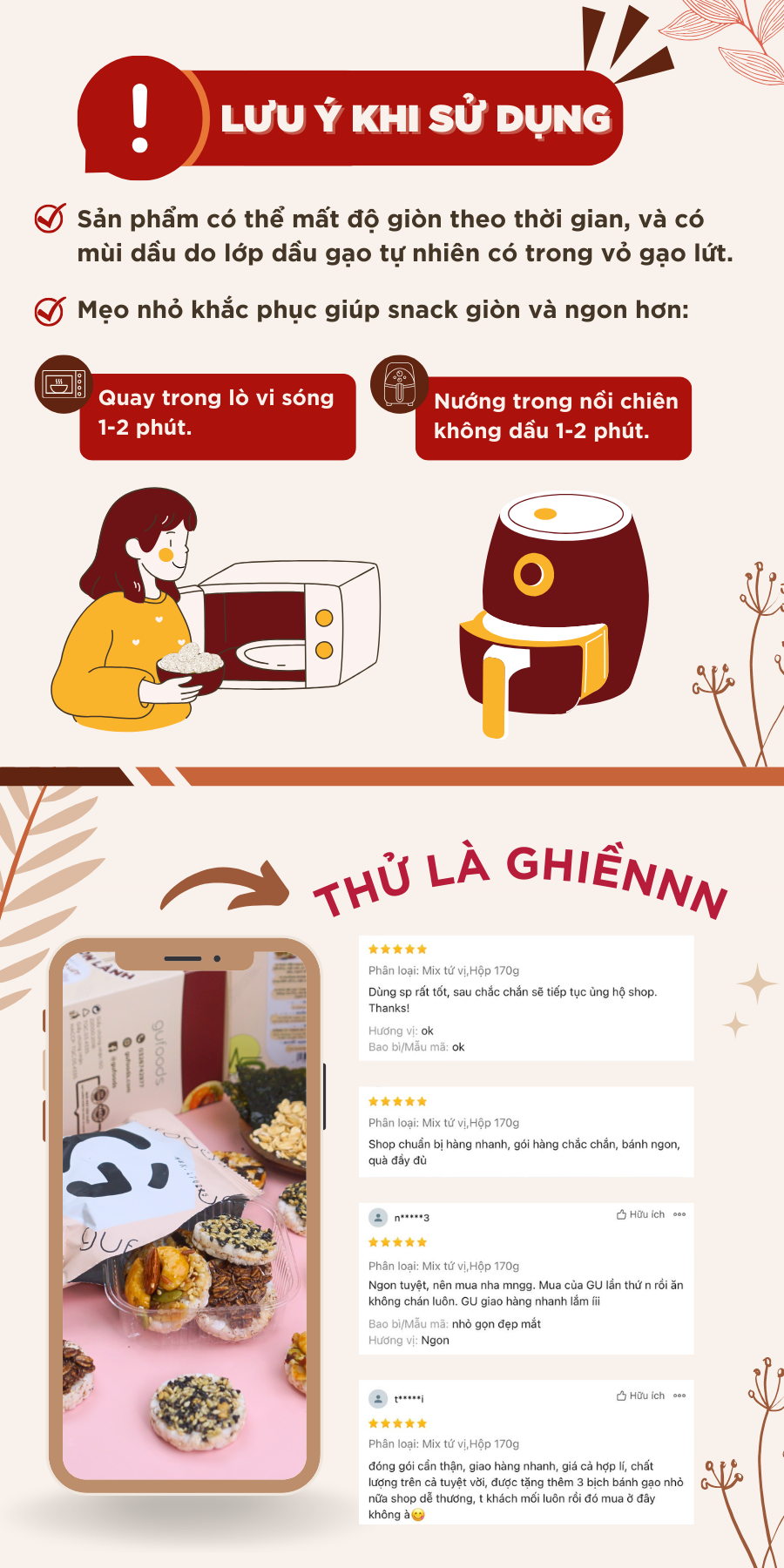 Mô tả Snack ăn kiêng gạo lứt ngũ cốc nguyên hạt GUfoods - Thanh đạm, Tiện lợi, Phù hợp Eat clean (80g/100g/200g) - 11