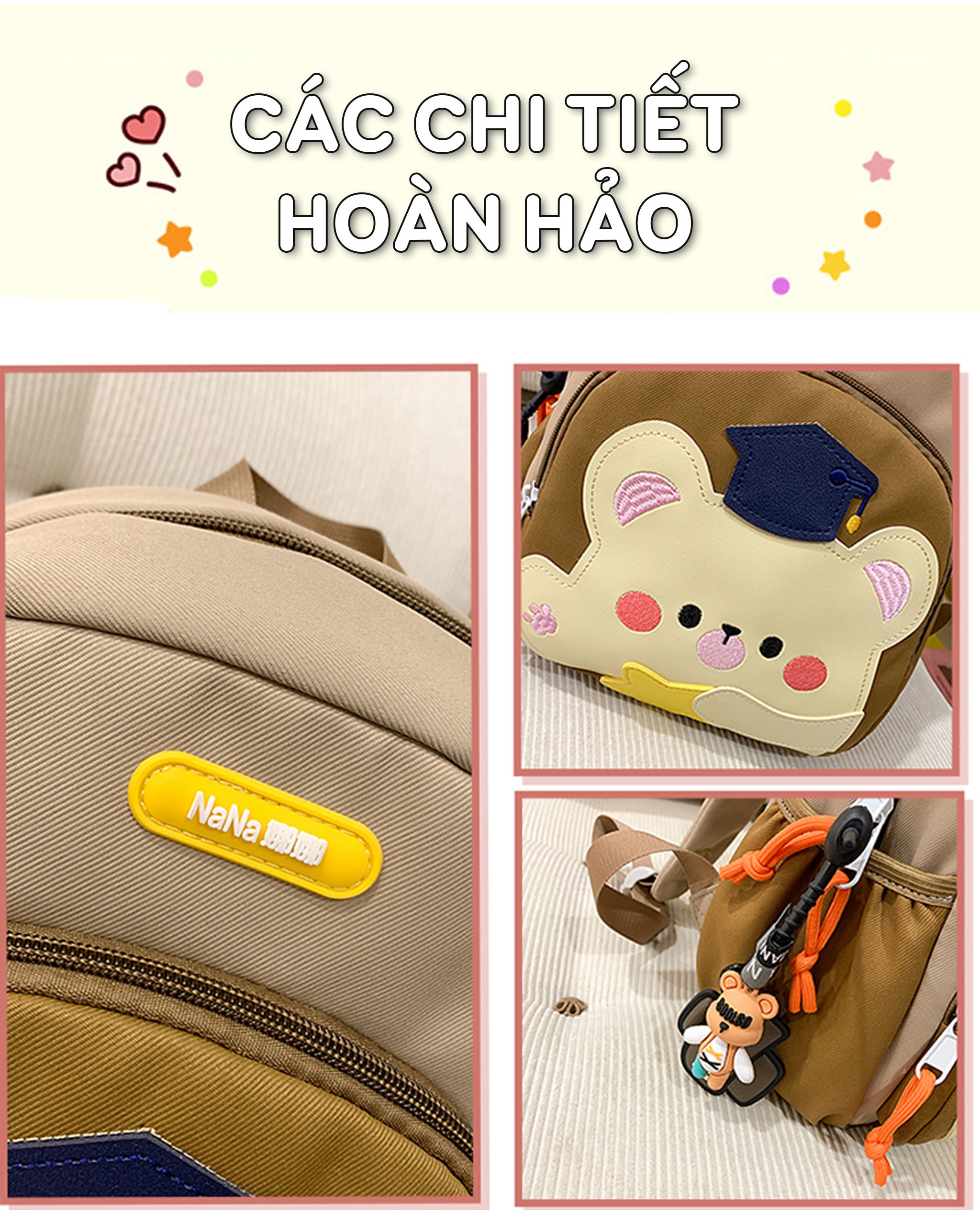 Mô tả Balo Trẻ Em SUNNY BL01 Hình Gấu Dễ Thương – Dùng Cho Bé Mầm Non & Tiểu Học – Quai Êm – Chống Thấm - 6