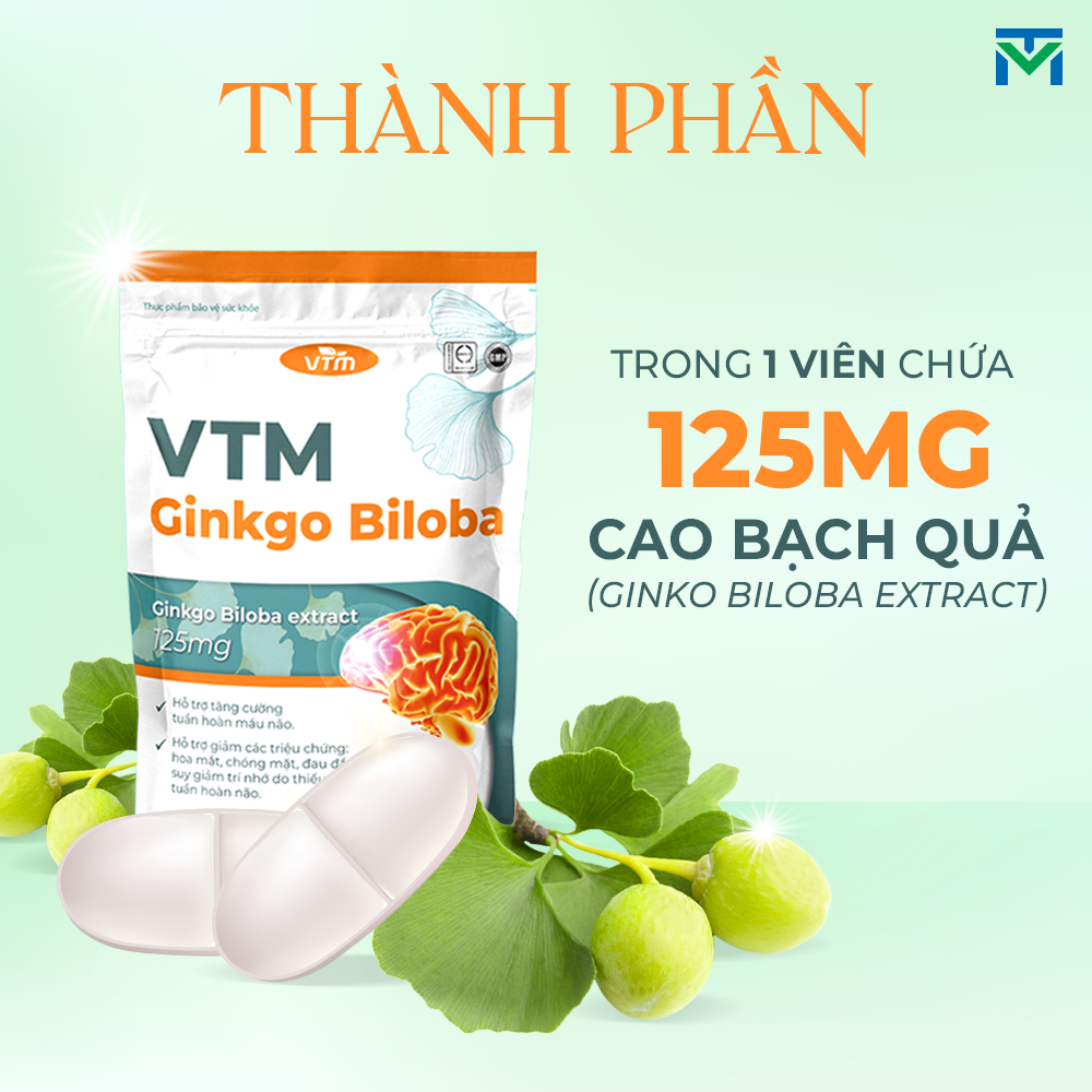 Mô tả Viên uống bổ não VTM Ginkgo Biloba cải thiện trí nhớ tăng cường tư duy - túi 60 viên - 2