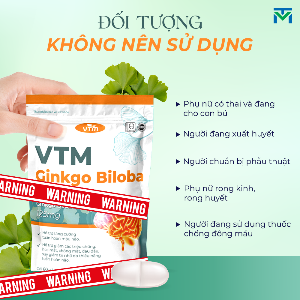 Mô tả Viên uống bổ não VTM Ginkgo Biloba cải thiện trí nhớ tăng cường tư duy - túi 60 viên - 5
