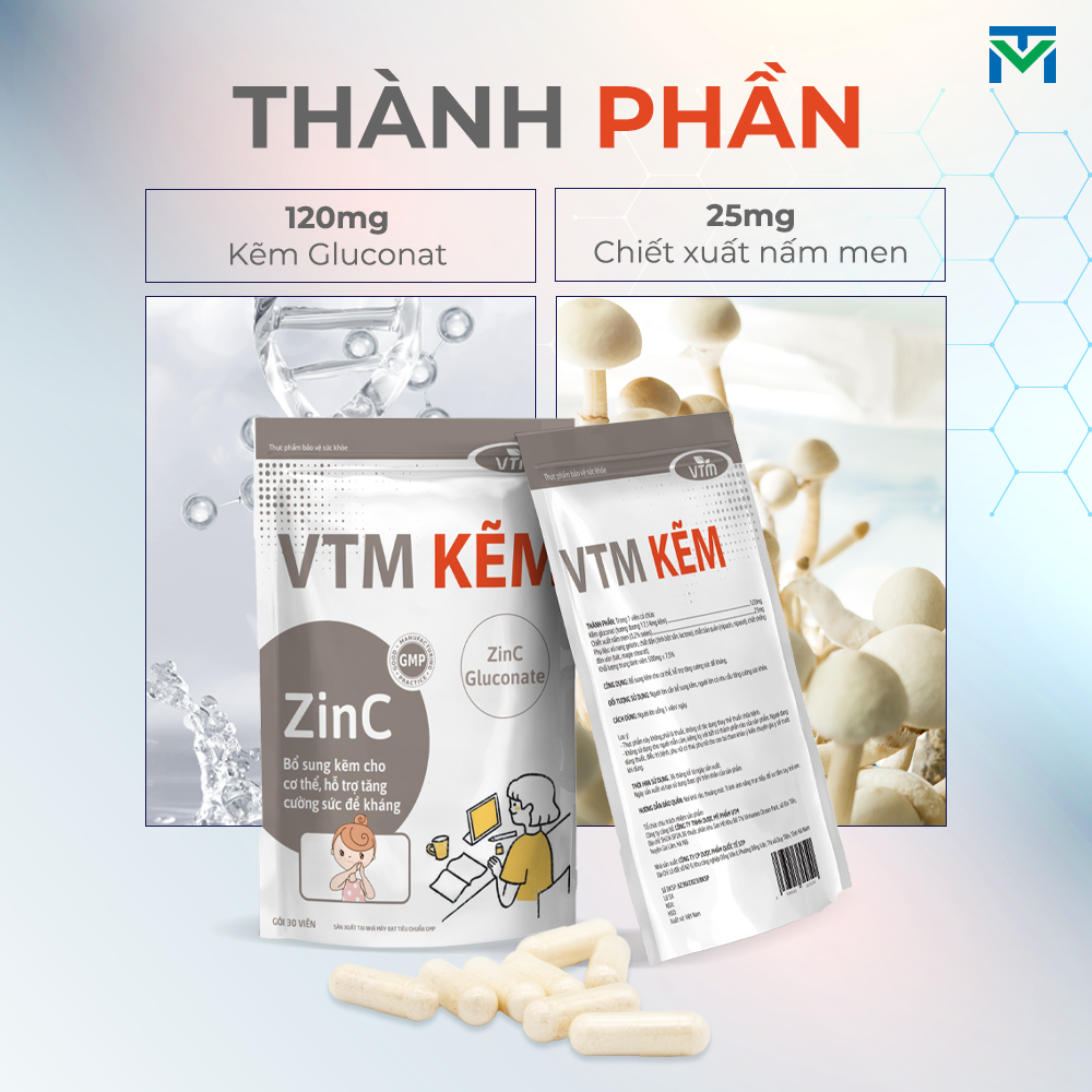 Mô tả Viên uống bổ sung Kẽm ZinC VTM hỗ trợ tăng cường đề kháng, miễn dịch gói 30 viên - 30 ngày - 2