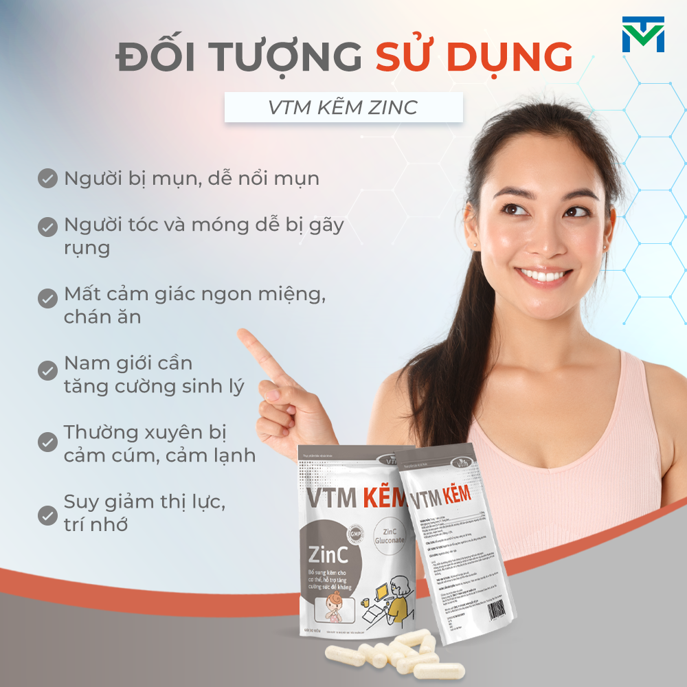 Mô tả Viên uống bổ sung Kẽm ZinC VTM hỗ trợ tăng cường đề kháng, miễn dịch gói 30 viên - 30 ngày - 5
