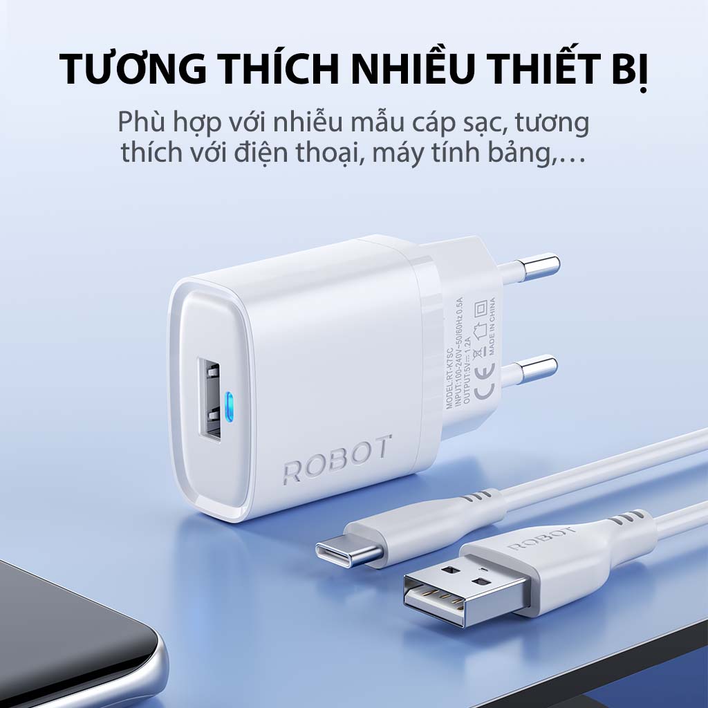 Mô tả Cốc Sạc Cổng USB Kèm Cáp Sạc Robot RT-K7S/ RT-K7SC Nguồn ra 5V / 1.2A Hiển Thị Led Dễ Dàng Theo Dõi Trạng Thái - 1