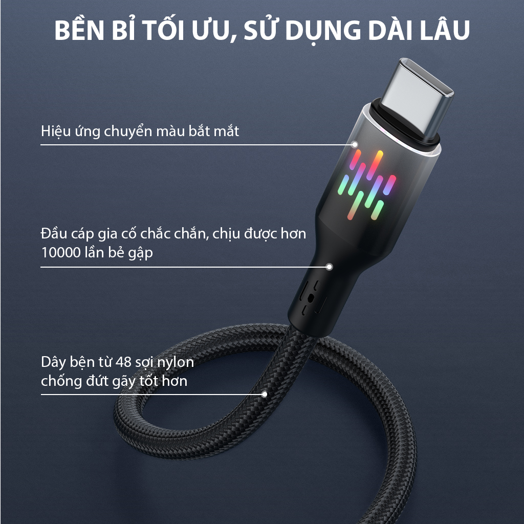 Mô tả Cáp Sạc Nhanh Robot RGBL100/ RGBC100 Hiệu Ứng RGB 7 Màu Chống Xoắn Rối, Sạc Và Truyền Dữ Liệu Đồng Thời - 4