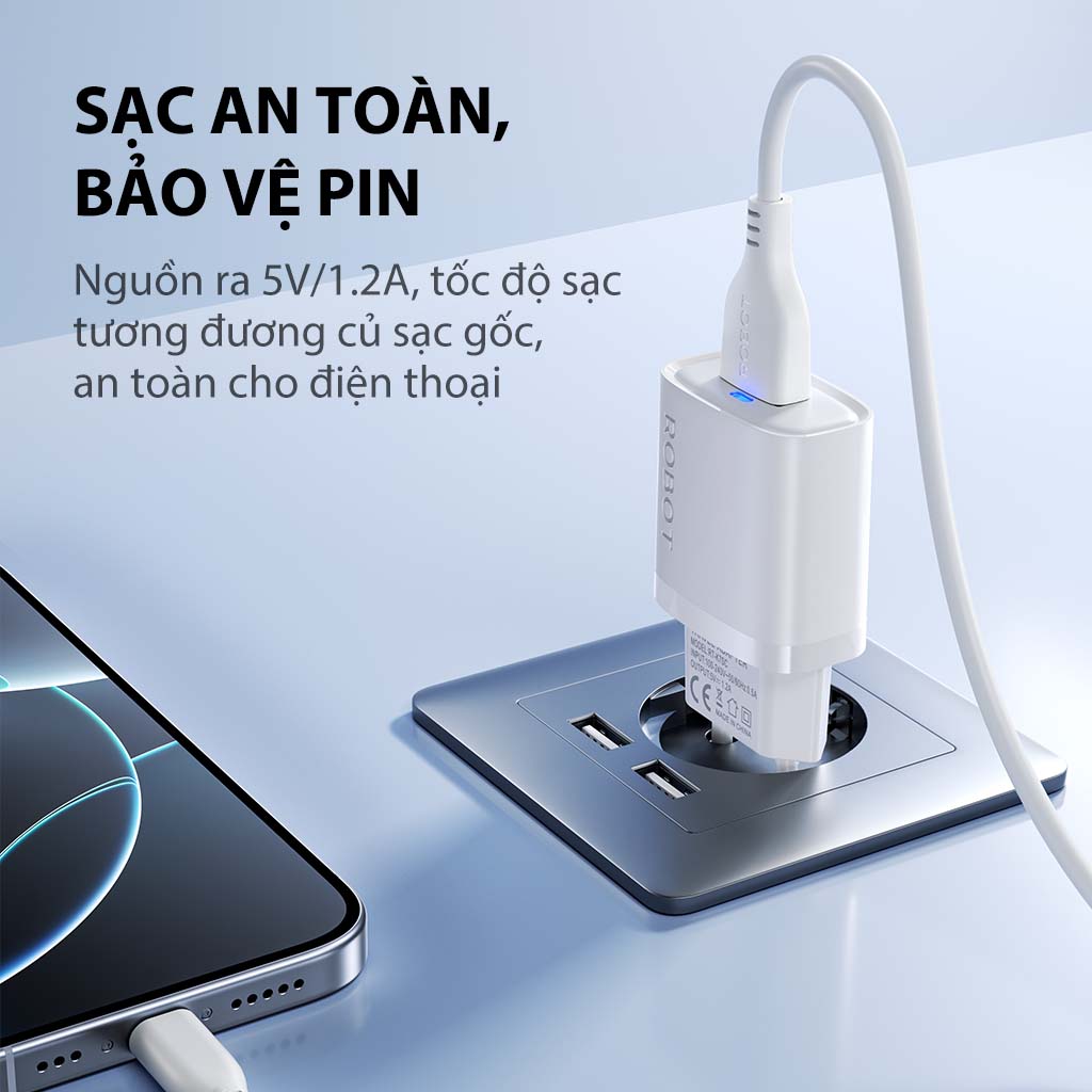 Mô tả Cốc Sạc Cổng USB Kèm Cáp Sạc Robot RT-K7S/ RT-K7SC Nguồn ra 5V / 1.2A Hiển Thị Led Dễ Dàng Theo Dõi Trạng Thái - 3