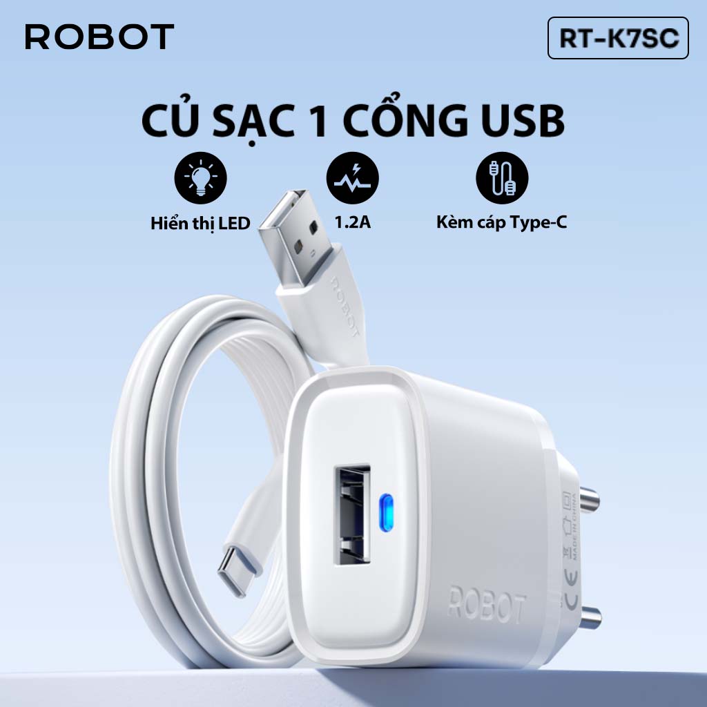 Mô tả Cốc Sạc Cổng USB Kèm Cáp Sạc Robot RT-K7S/ RT-K7SC Nguồn ra 5V / 1.2A Hiển Thị Led Dễ Dàng Theo Dõi Trạng Thái - 4