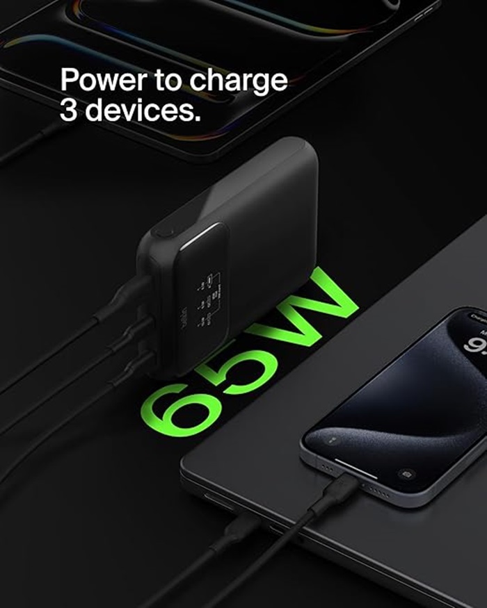 Mô tả Pin sạc dự phòng Belkin Polymer Pocket Power 20,000 mAh, sạc nhanh 65w PD màn hình hiển thị pin - 1