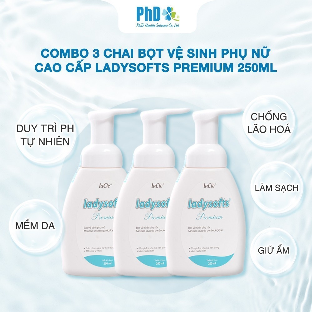 Mô tả Combo 3 Chai Dung Dịch Vệ Sinh Phụ Nữ Dạng Bọt Ladysofts Premium Duy Trì Độ pH Tự Nhiên 250ml - 2