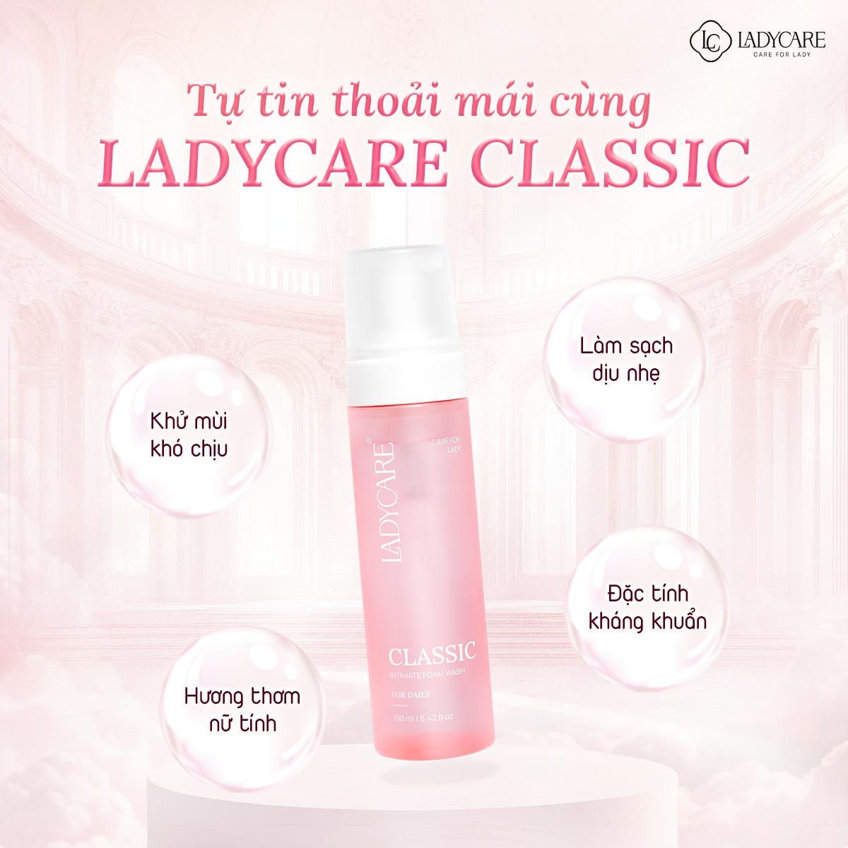 Mô tả Dung Dịch Vệ Sinh Phụ Nữ Dạng Bọt Ladycare Classic Mọi Loại Da, Làm Sạch Và Duy Trì pH 190ml - 5