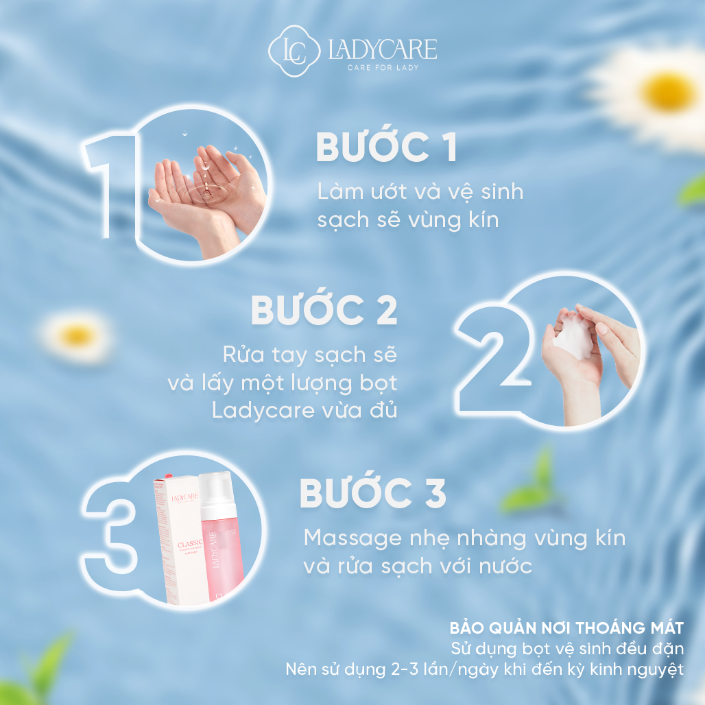 Mô tả Dung Dịch Vệ Sinh Phụ Nữ Dạng Bọt Ladycare Classic Mọi Loại Da, Làm Sạch Và Duy Trì pH 190ml - 6