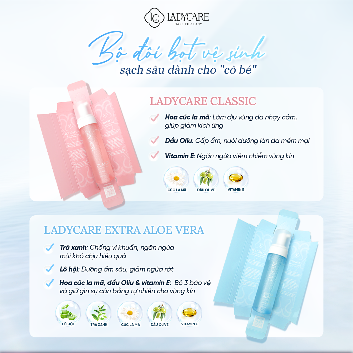 Mô tả Combo 2 Chai Dung Dịch Vệ Sinh Phụ Nữ Dạng Bọt Ladycare Classic Và Ladycare Extra Aloe Vera 190ml - 4