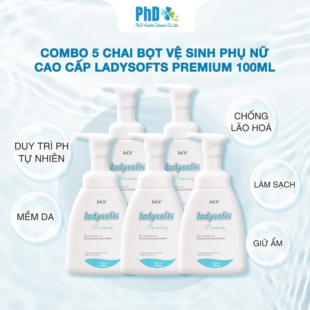 Mô tả Combo 5 Chai Dung Dịch Vệ Sinh Phụ Nữ Dạng Bọt Ladysofts Premium Duy Trì Độ pH Tự Nhiên 100ml - 2