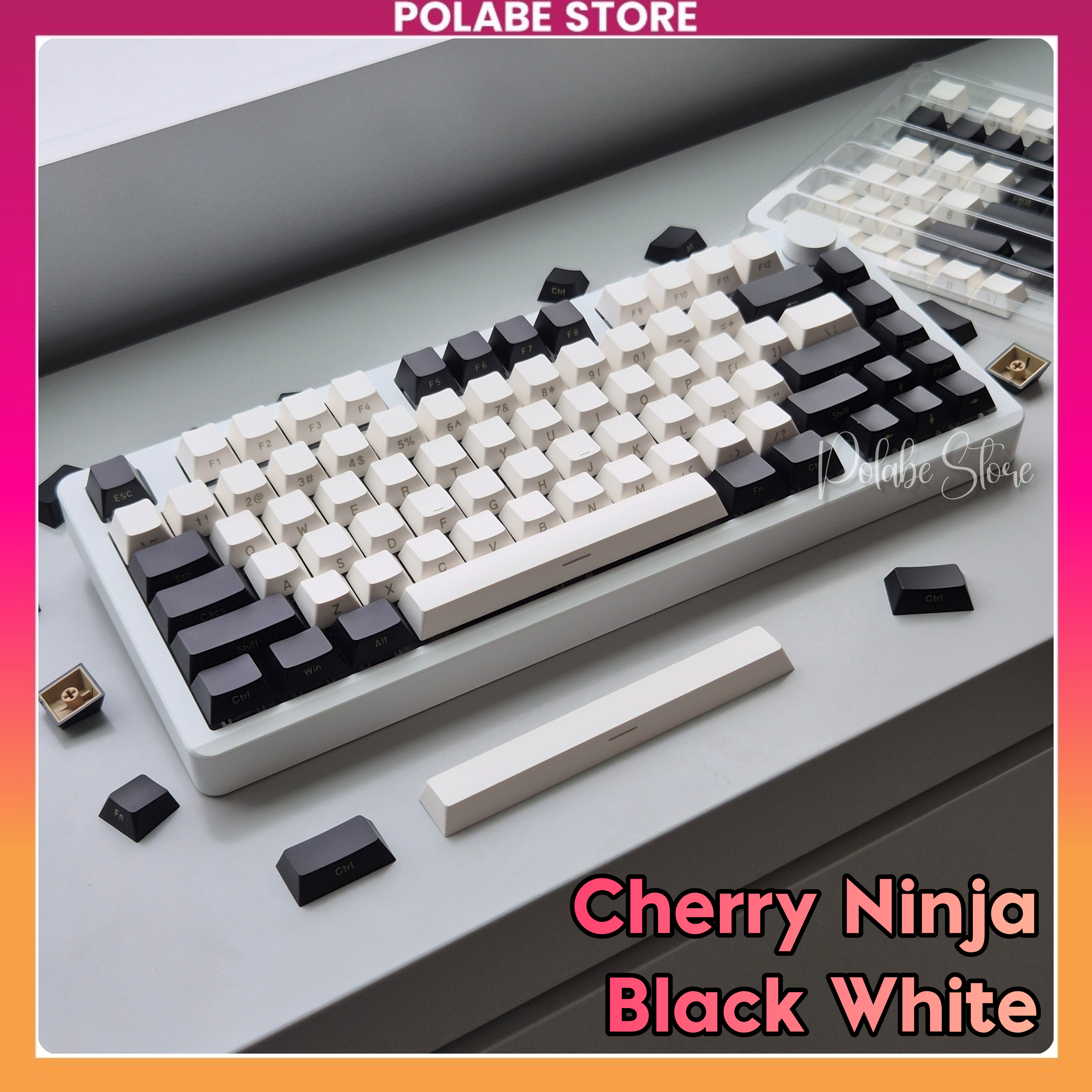 Keycap Ninja Black White Daye - Cherry Profile ABS Double Shot Keycap ...