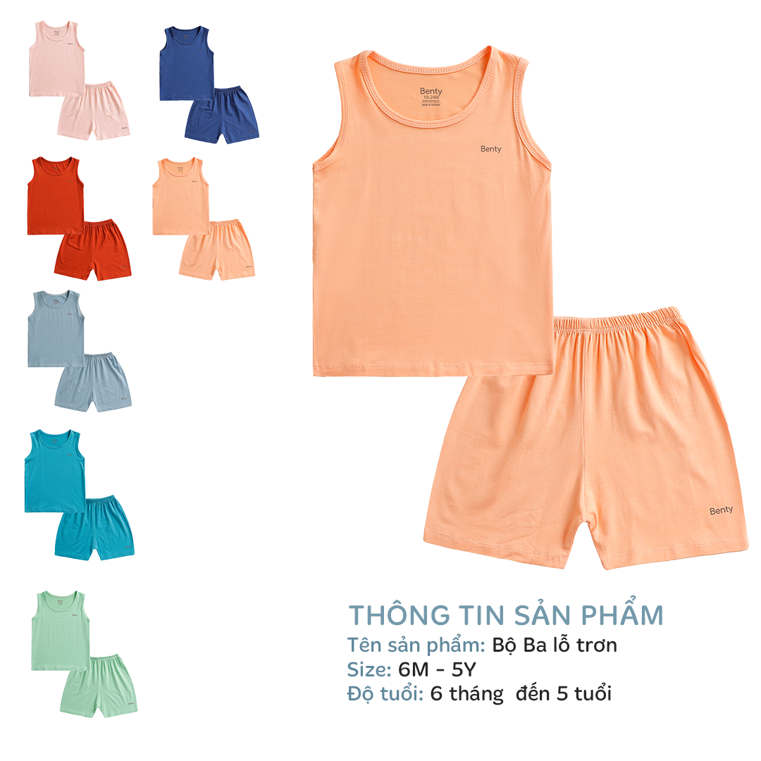 Mô tả Bộ ba lỗ BENTY trẻ em trơn basic dễ phối đồ,chất vải mềm mịn, mát mẻ cho bé từ 6 tháng đến 5 tuổi - 1