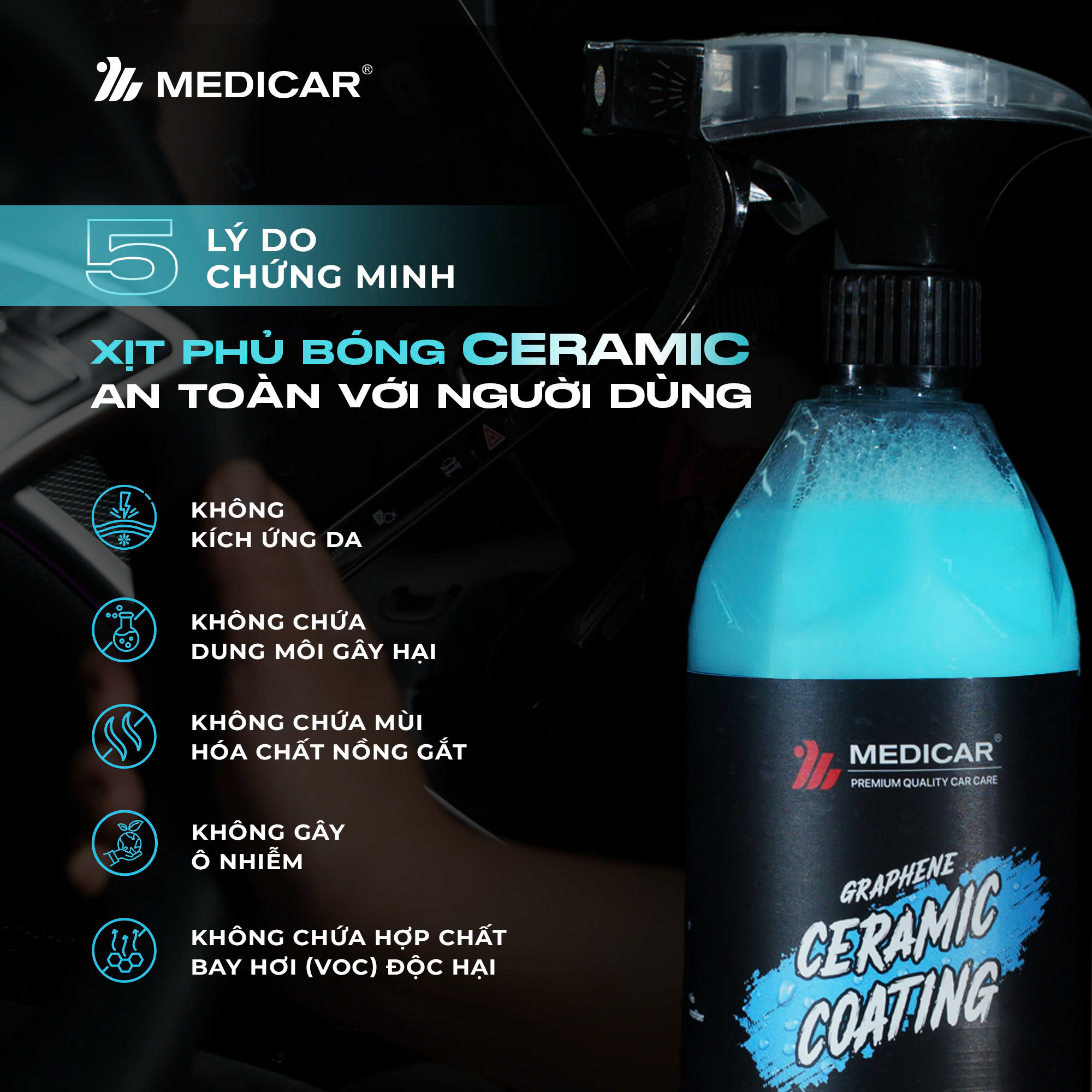 Mô tả Dung dịch phủ bóng Ceramic Medicar – Bóng đẹp như mới, chống tia UV vượt trội - 1