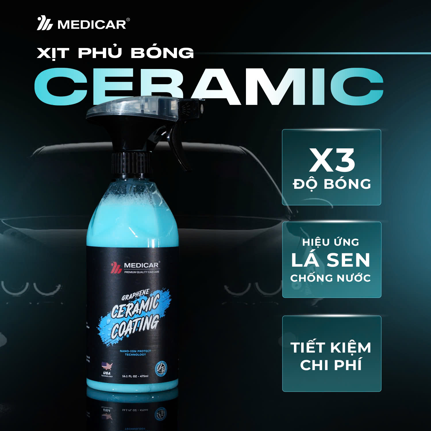 Mô tả Dung dịch phủ bóng Ceramic Medicar – Bóng đẹp như mới, chống tia UV vượt trội - 4