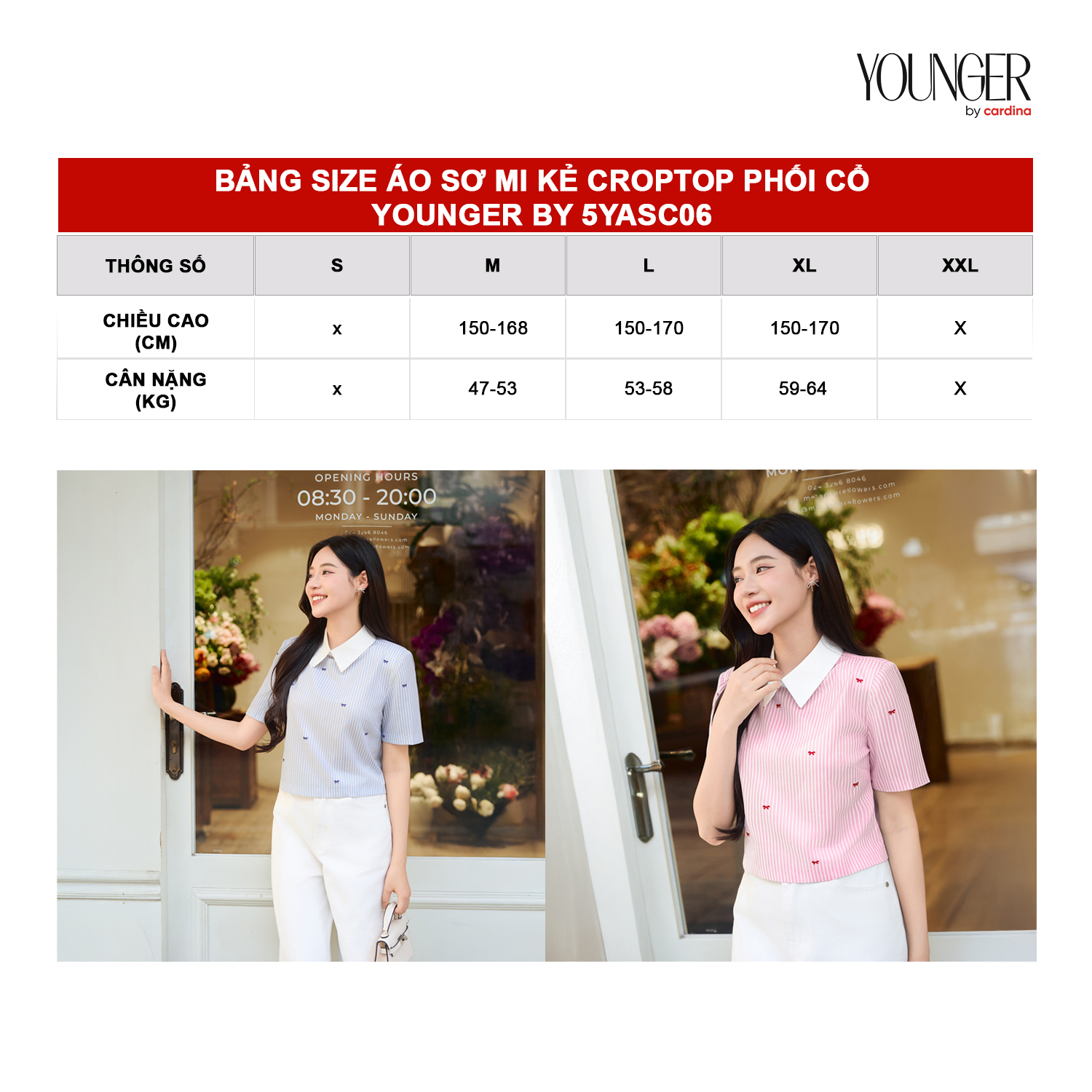 Mô tả Áo sơ mi croptop nữ YOUNGER BY CARDINA chất liệu kẻ phối cổ trắng dáng ngắn 5YASC06 - 1