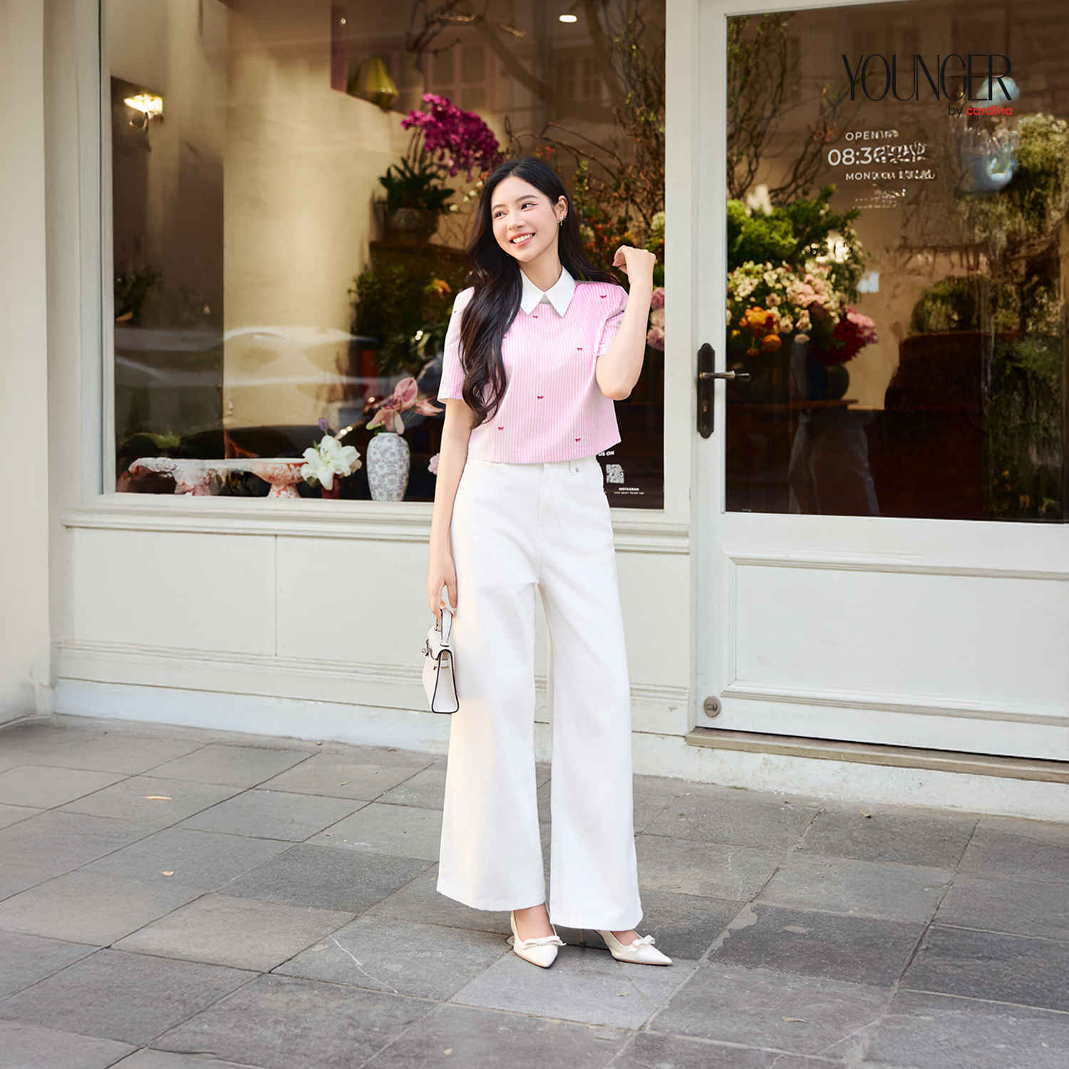 Mô tả Áo sơ mi croptop nữ YOUNGER BY CARDINA chất liệu kẻ phối cổ trắng dáng ngắn 5YASC06 - 6