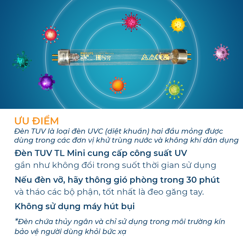 Mô tả Đèn khử khuẩn Philips TUV 4W - 4