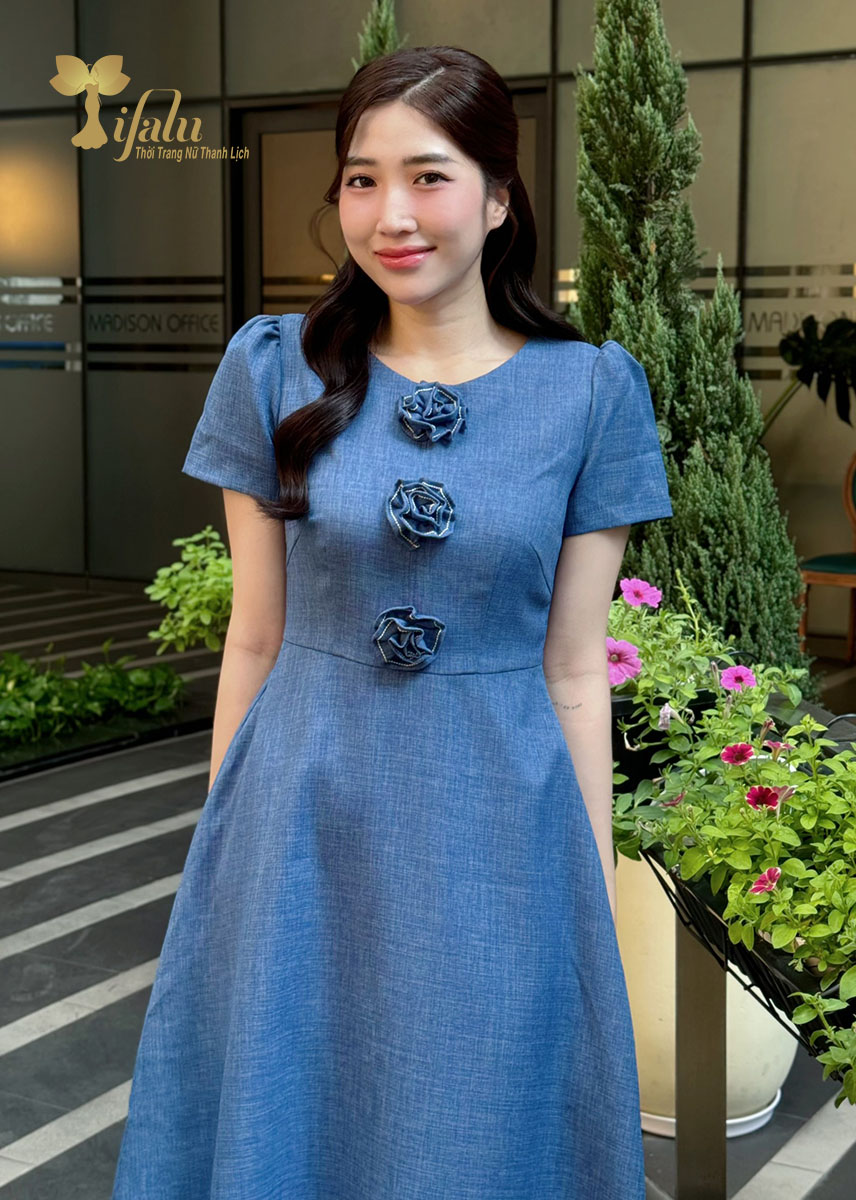 Mô tả TIFALU - Đầm dáng xoè công sở, dạo phố - ZOL418BLU - 2