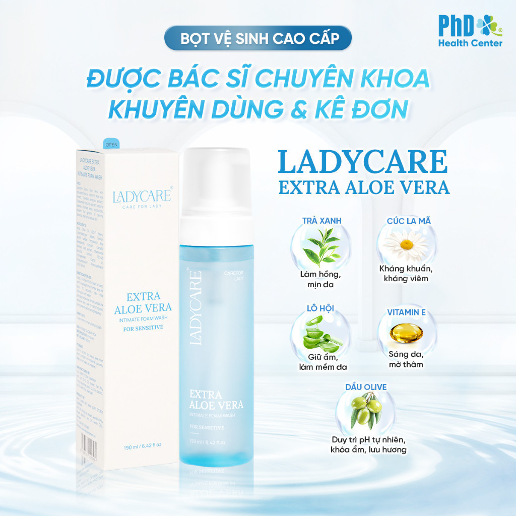 Mô tả Dung Dịch Vệ Sinh Phụ Nữ Dạng Bọt Ladycare Extra Aloe Vera Da Nhạy Cảm, Duy Trì Độ pH Tự Nhiên 190ml - 2