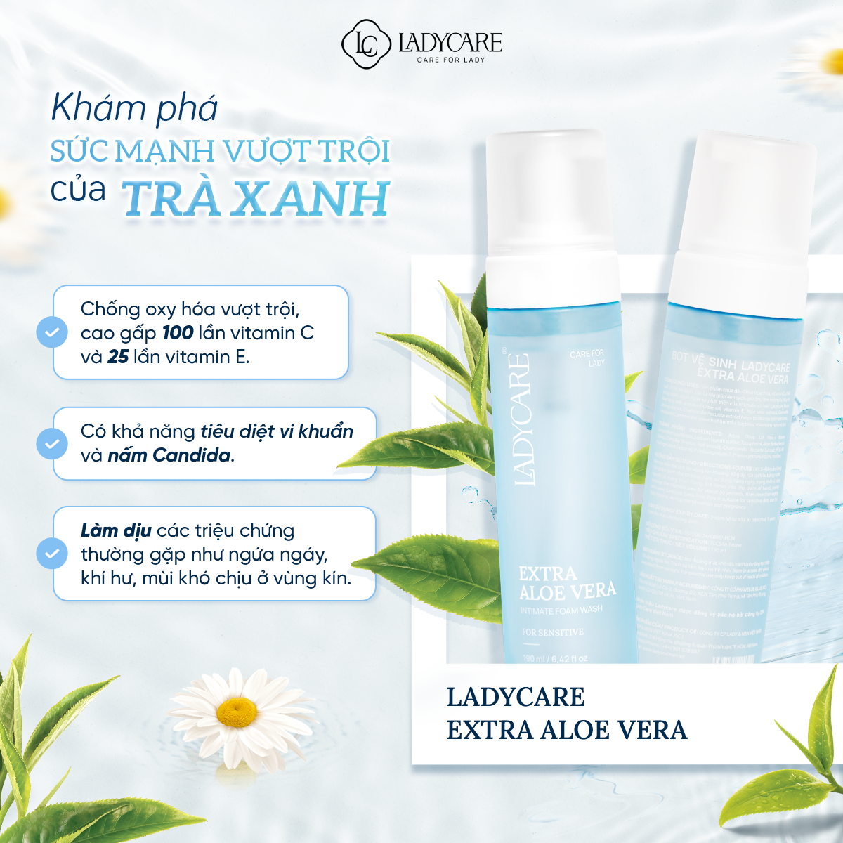 Mô tả Dung Dịch Vệ Sinh Phụ Nữ Dạng Bọt Ladycare Extra Aloe Vera Da Nhạy Cảm, Duy Trì Độ pH Tự Nhiên 190ml - 5