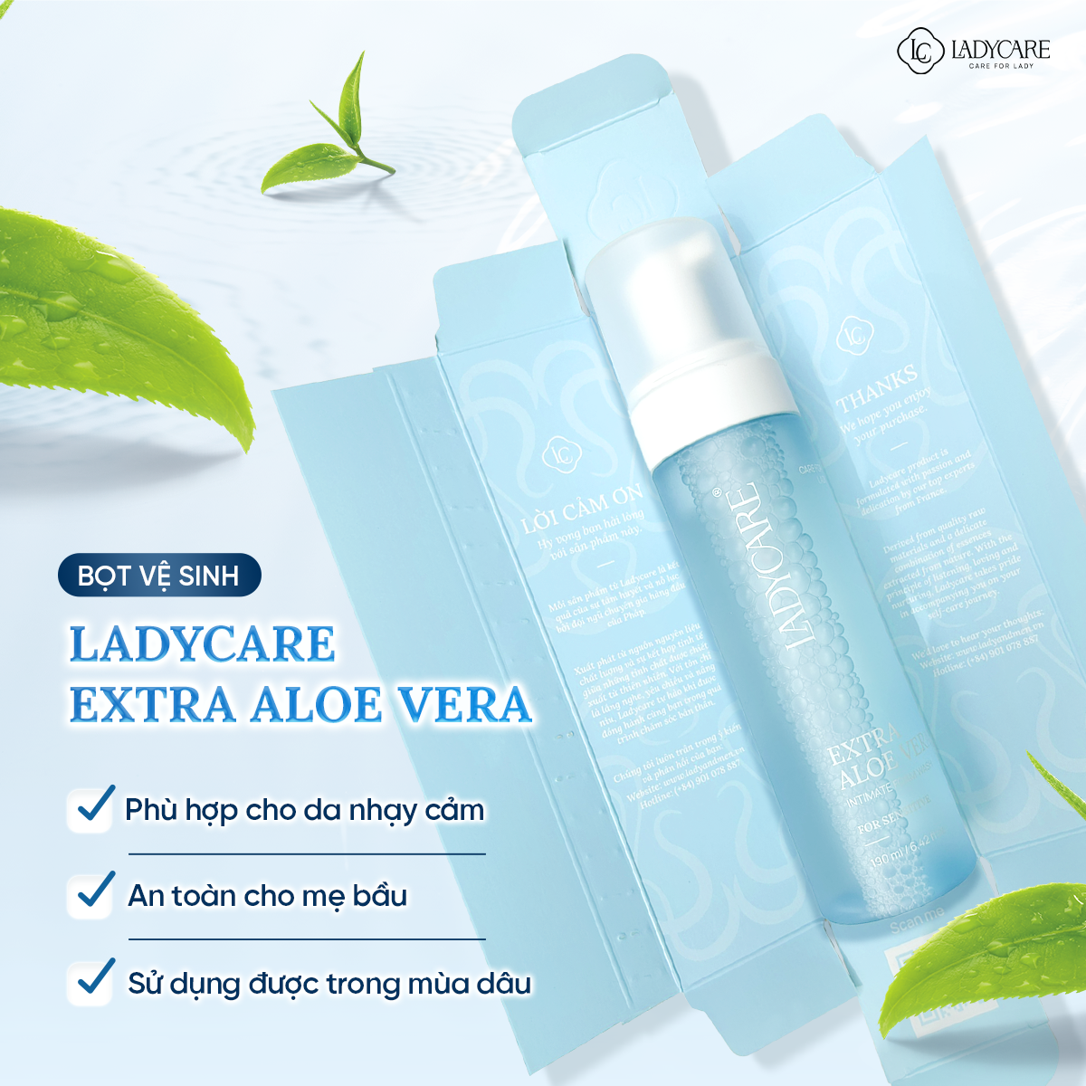 Mô tả Dung Dịch Vệ Sinh Phụ Nữ Dạng Bọt Ladycare Extra Aloe Vera Da Nhạy Cảm, Duy Trì Độ pH Tự Nhiên 190ml - 6