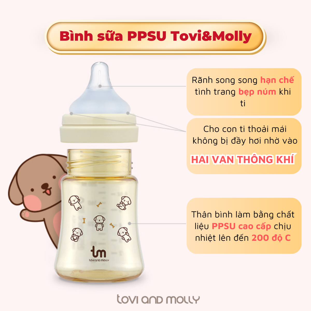 Mô tả BÌNH SỮA TOVI AND MOLLY PPSU - PHIÊN BẢN CHÓ/MÈO 180ML/280ML - 1