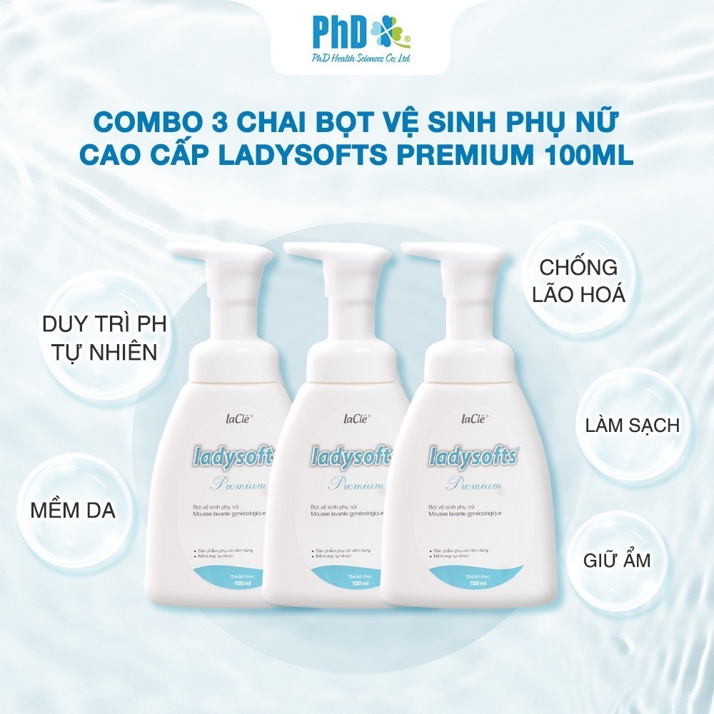 Mô tả Combo 3 Chai Dung Dịch Vệ Sinh Phụ Nữ Dạng Bọt Ladysofts Premium Duy Trì Độ pH Tự Nhiên 100ml - 2