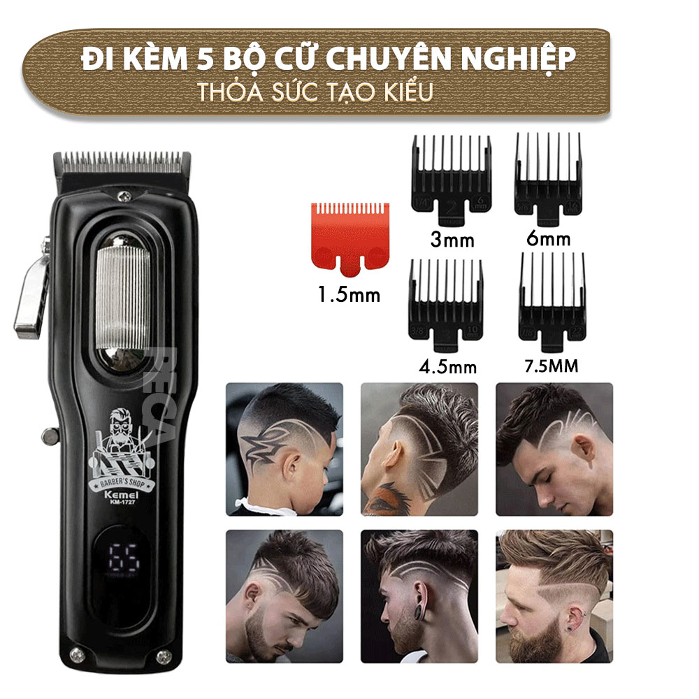 Mô tả Tông đơ cắt tóc chuyên nghiệp Kemei KM-1727 công suất mạnh 8W màn hình LCD sạc nhanh USB tiện lợi - Chính hãng - 5