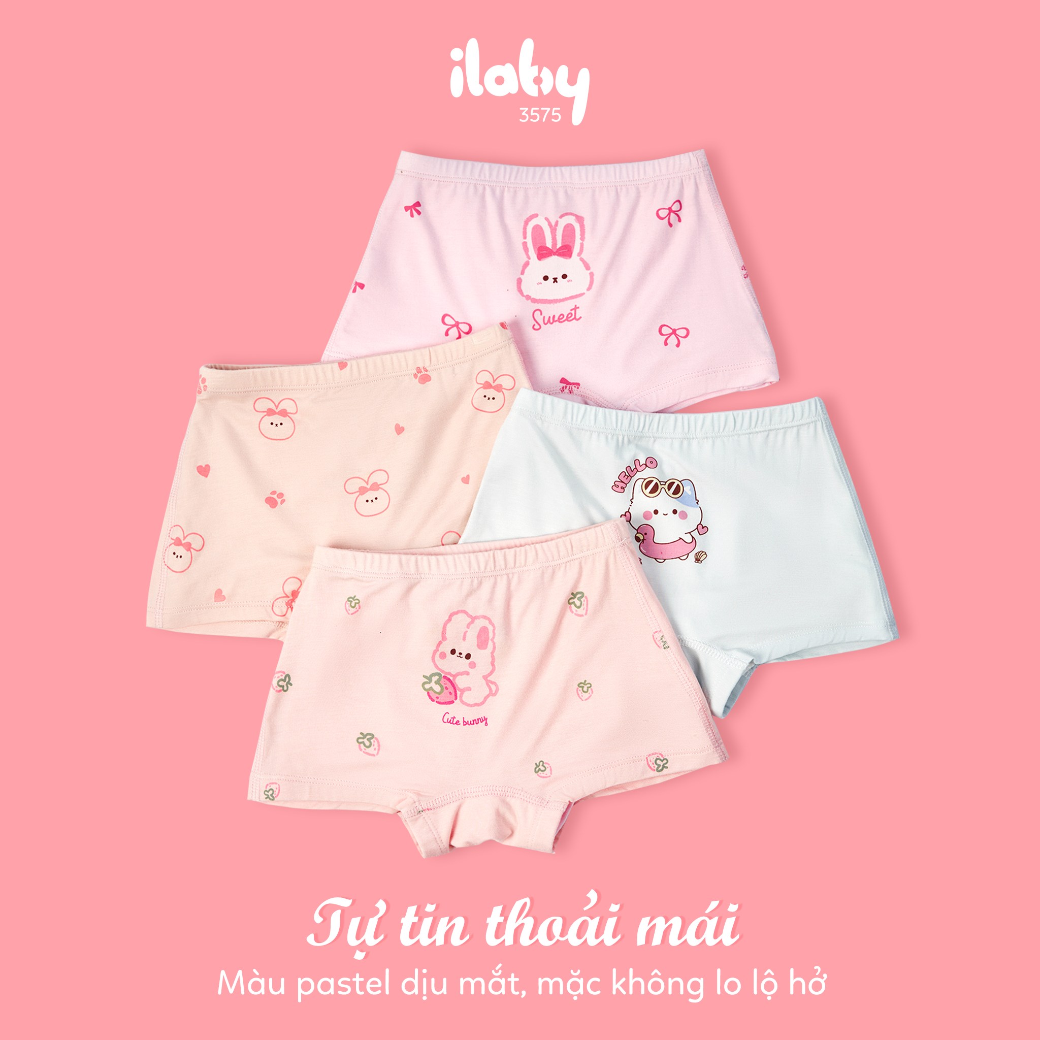 Mô tả Quần lót kháng khuẩn bé gái ILABY quần chip đùi bé gái họa tiết dễ thương [3575] - 1