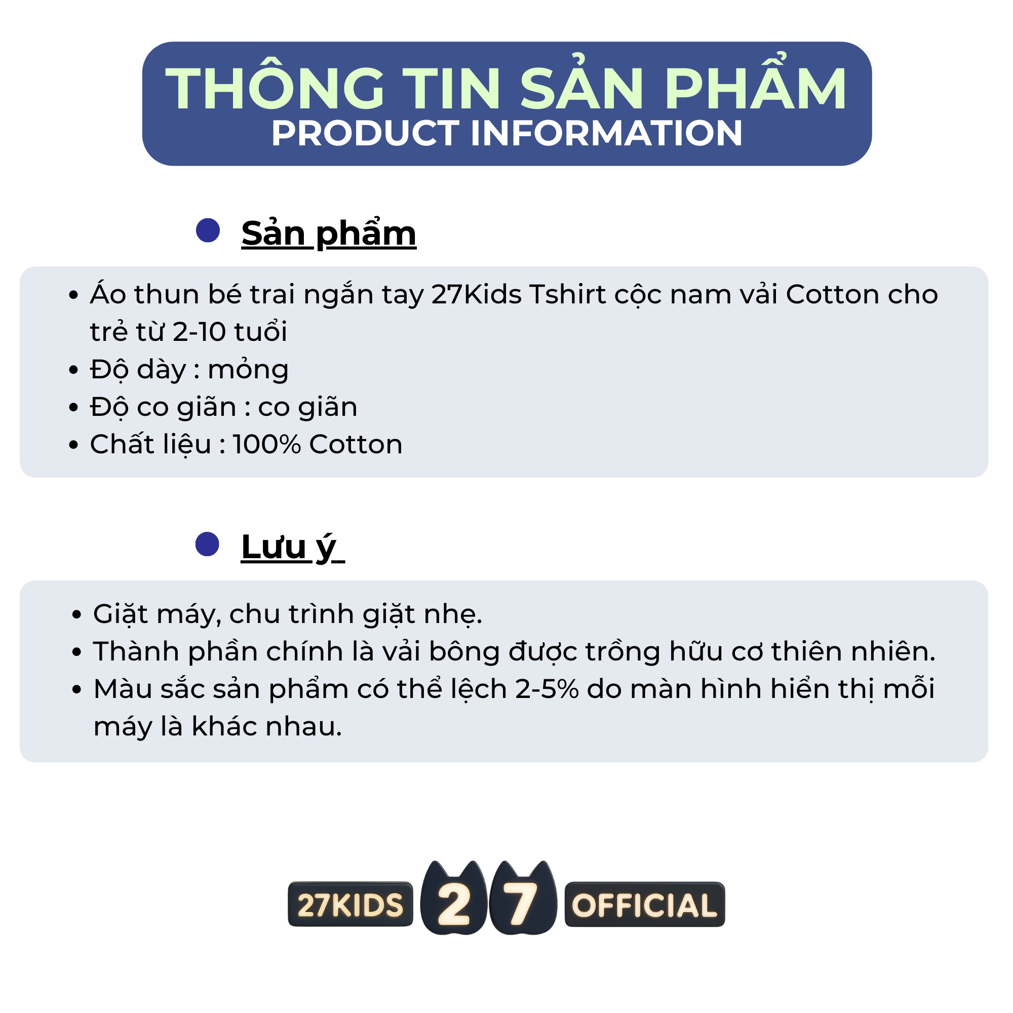 Mô tả Áo thun bé trai ngắn tay 27Kids Tshirt cộc nam vải Cotton cho trẻ từ 2-10 tuổi BSTS4 - 1